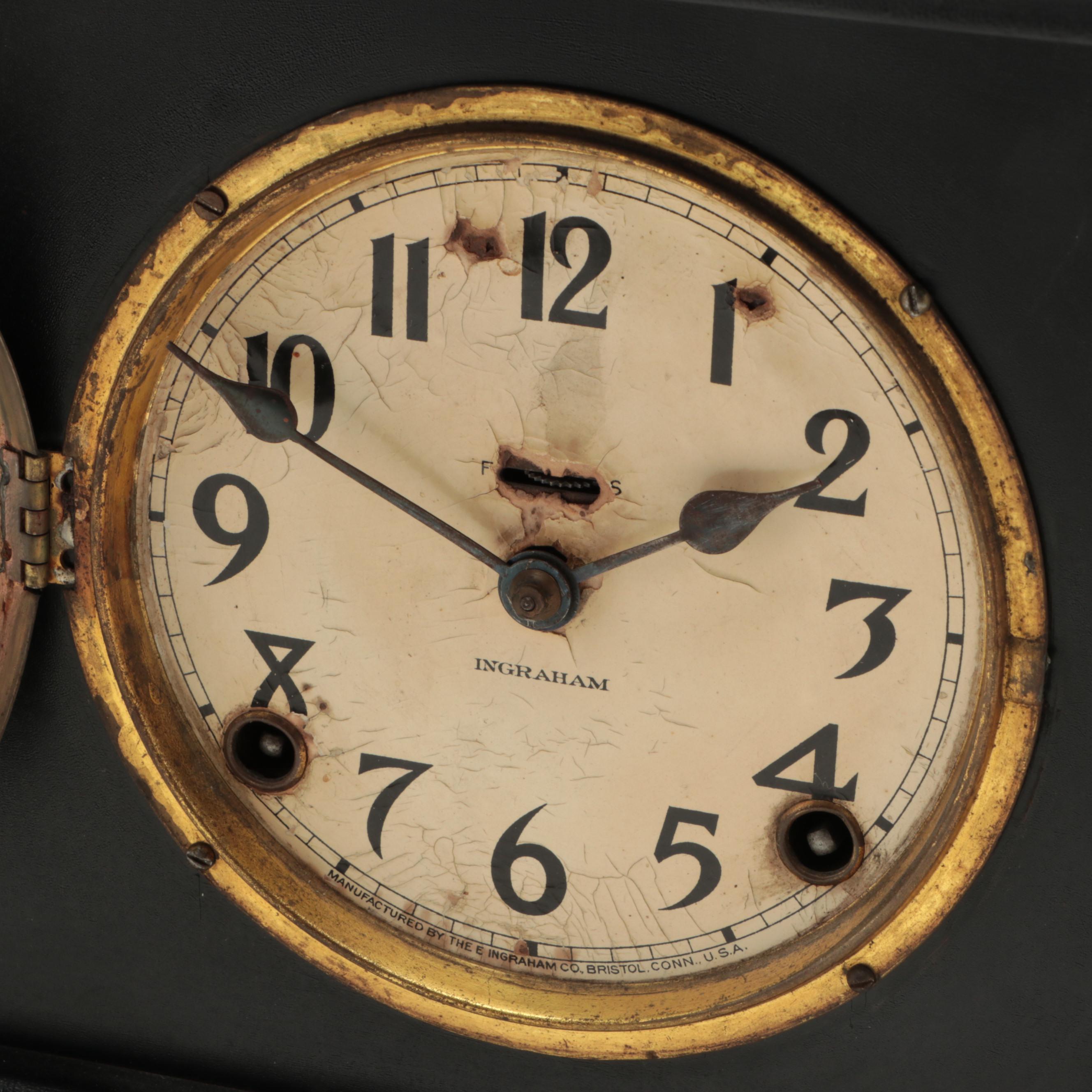 E. Ingraham Co. Ebonized Mantel Clock, Early 20th Century