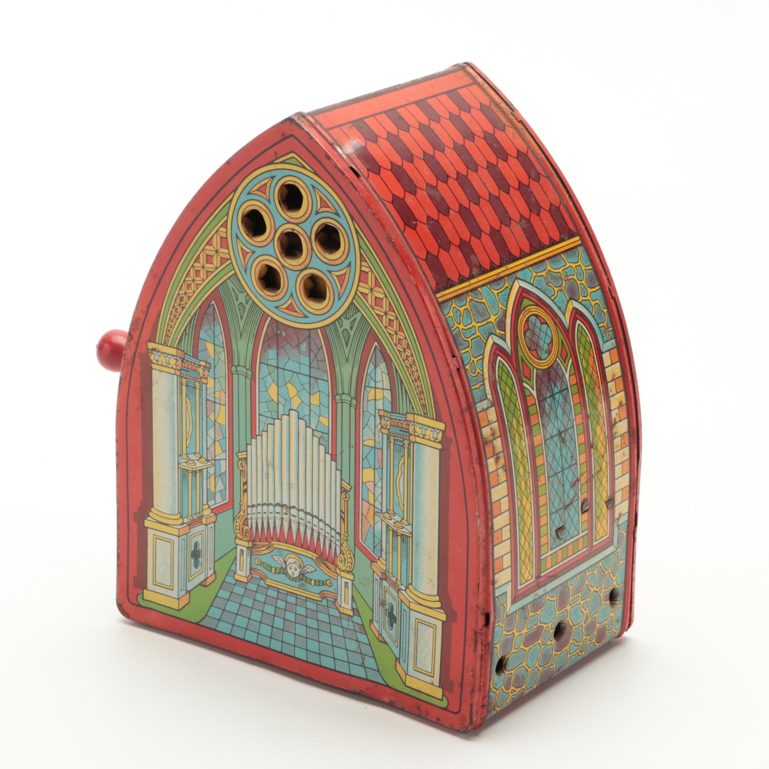 J. Chein Tin Lithograph Crank Handle Church Organ Toy