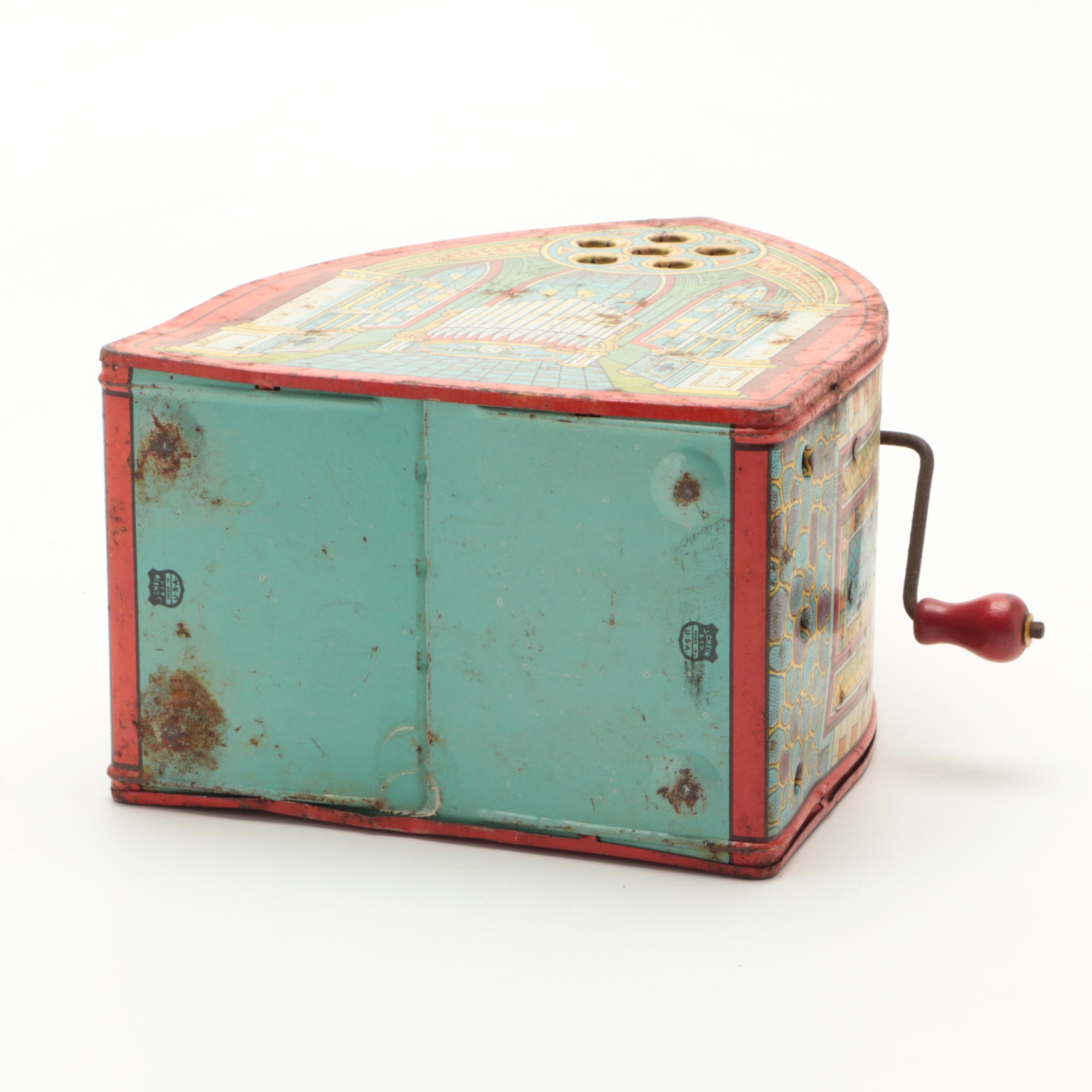 J. Chein Tin Lithograph Crank Handle Church Organ Toy