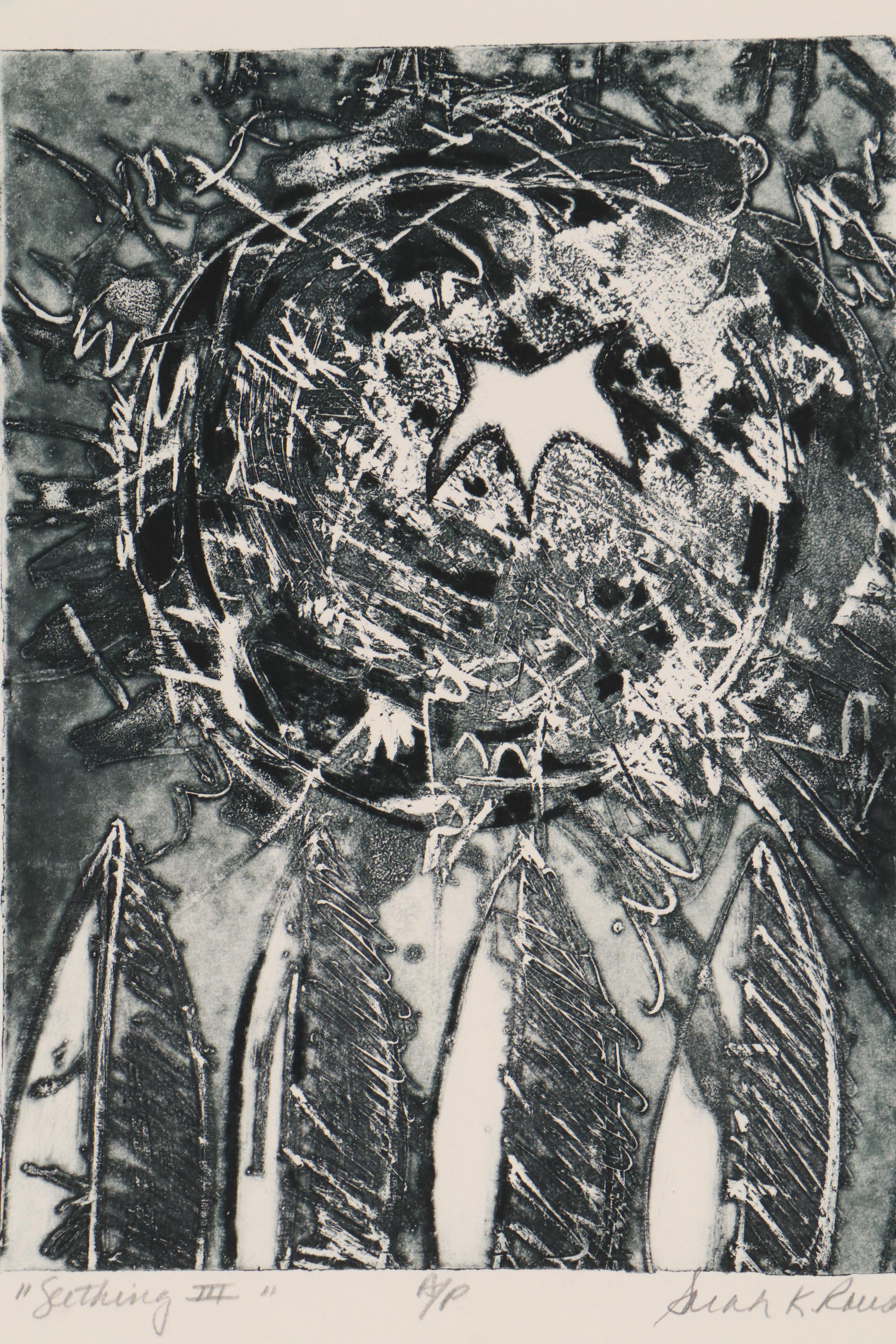 Sarah Roush Abstract Aquatint Etchings "Seething III," 1982