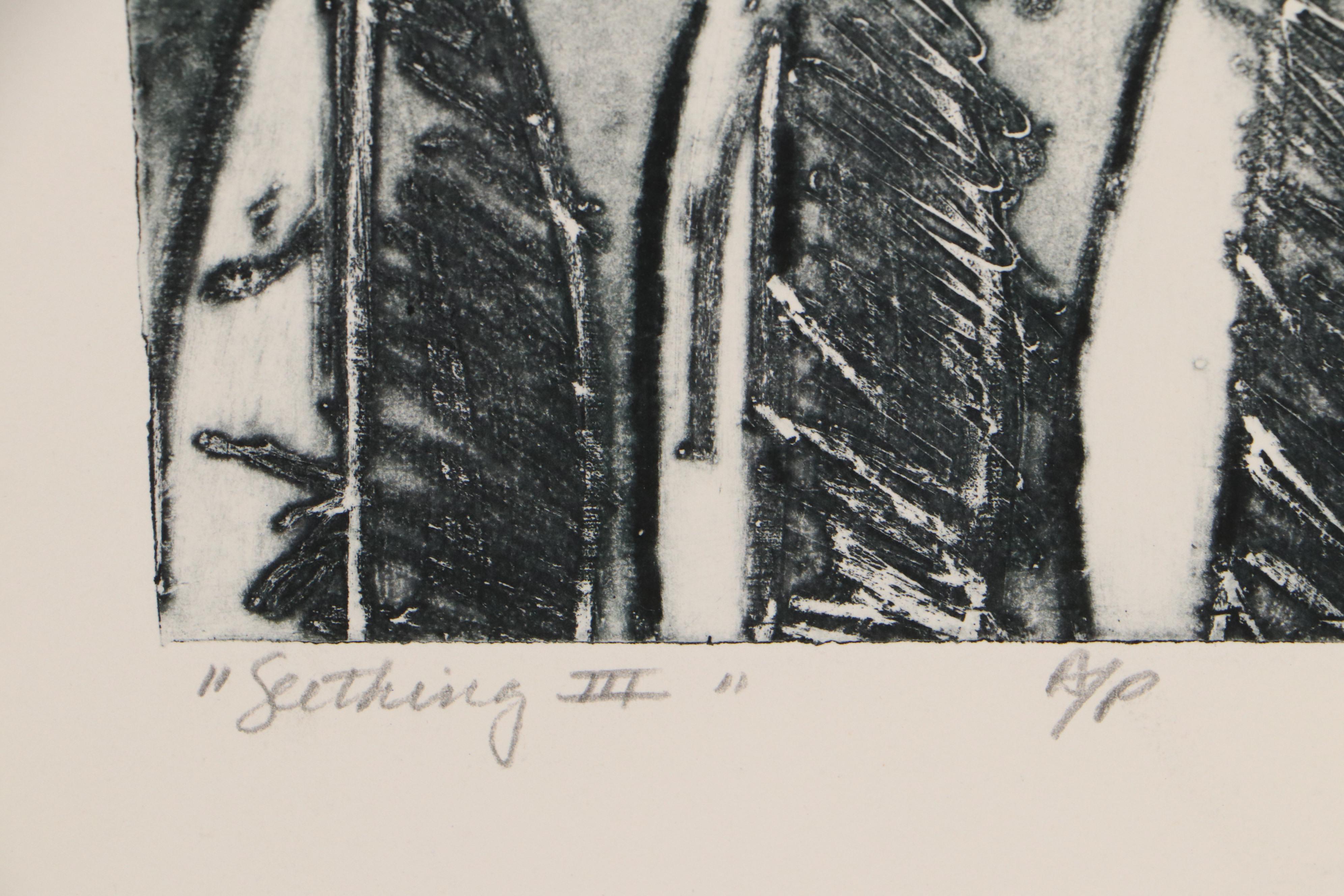 Sarah Roush Abstract Aquatint Etchings "Seething III," 1982