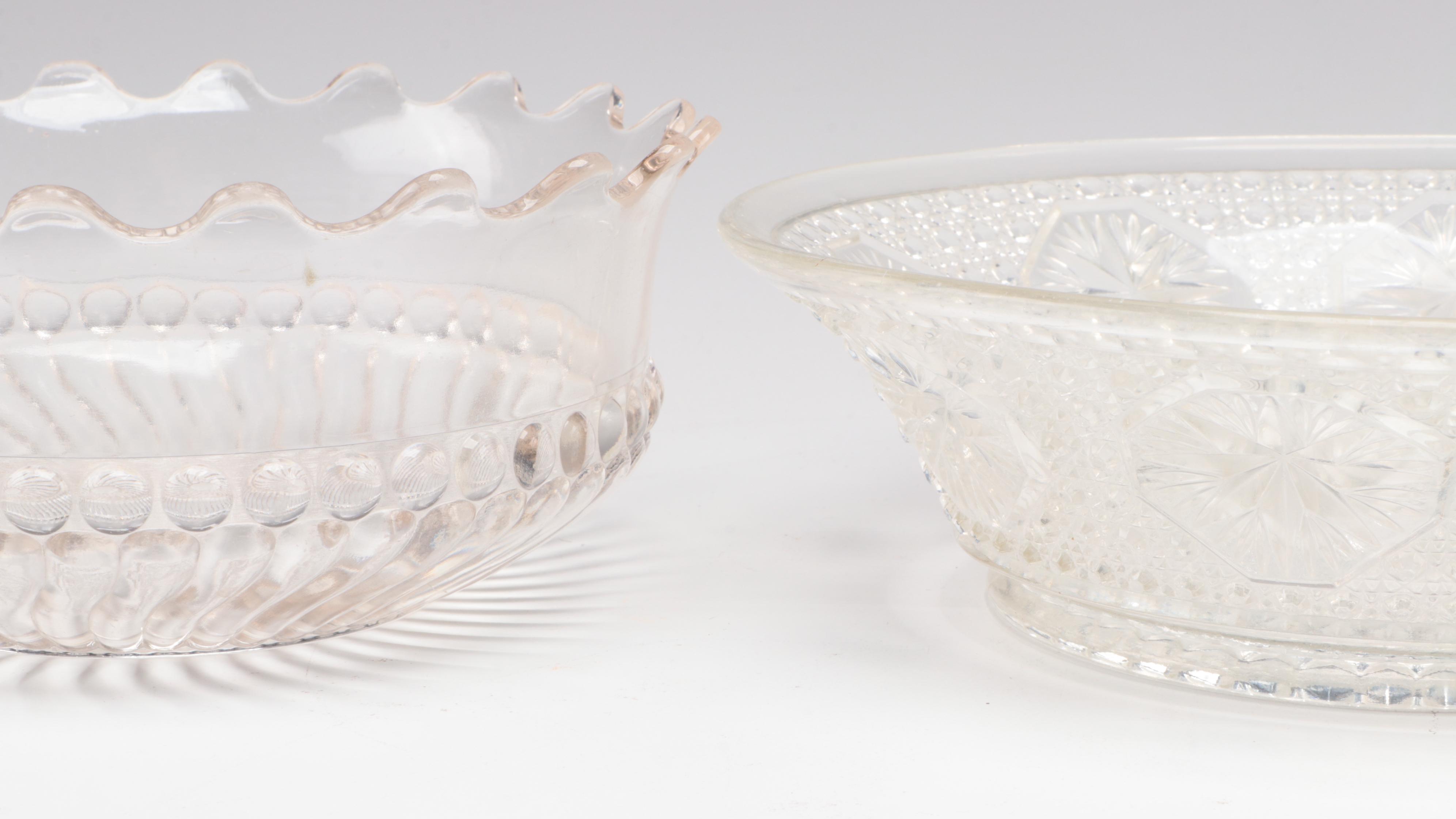 Plain Jane Style Cake Stand with Pressed Glass and Other Tableware, 20th C.