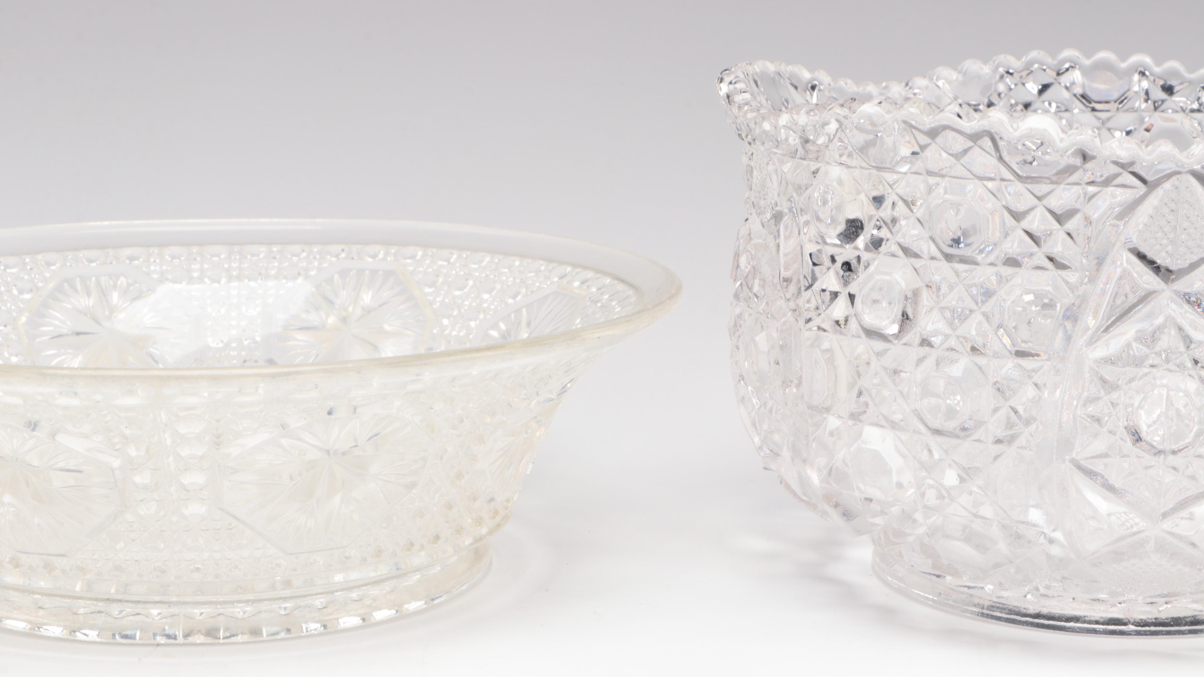 Plain Jane Style Cake Stand with Pressed Glass and Other Tableware, 20th C.