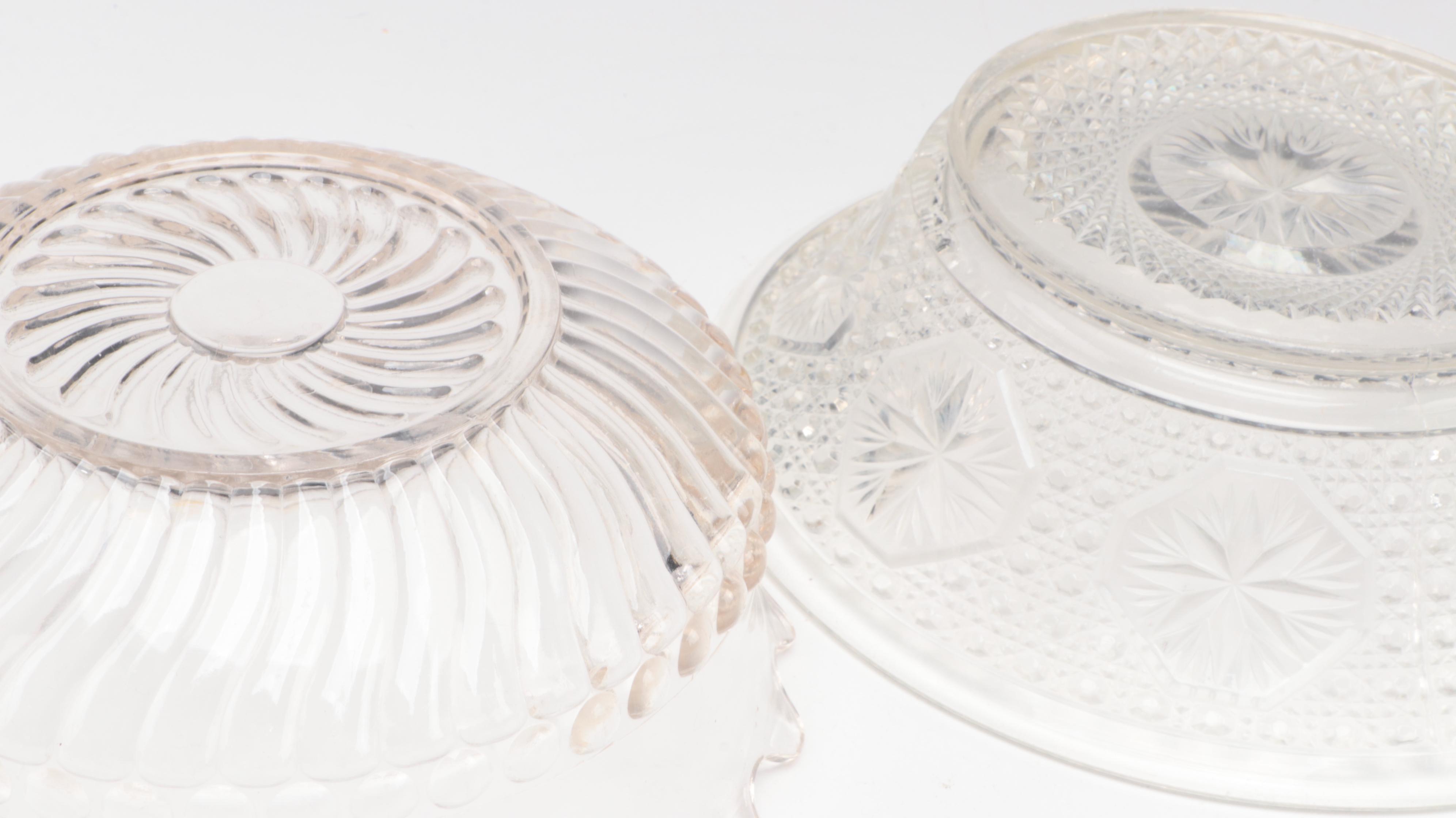 Plain Jane Style Cake Stand with Pressed Glass and Other Tableware, 20th C.