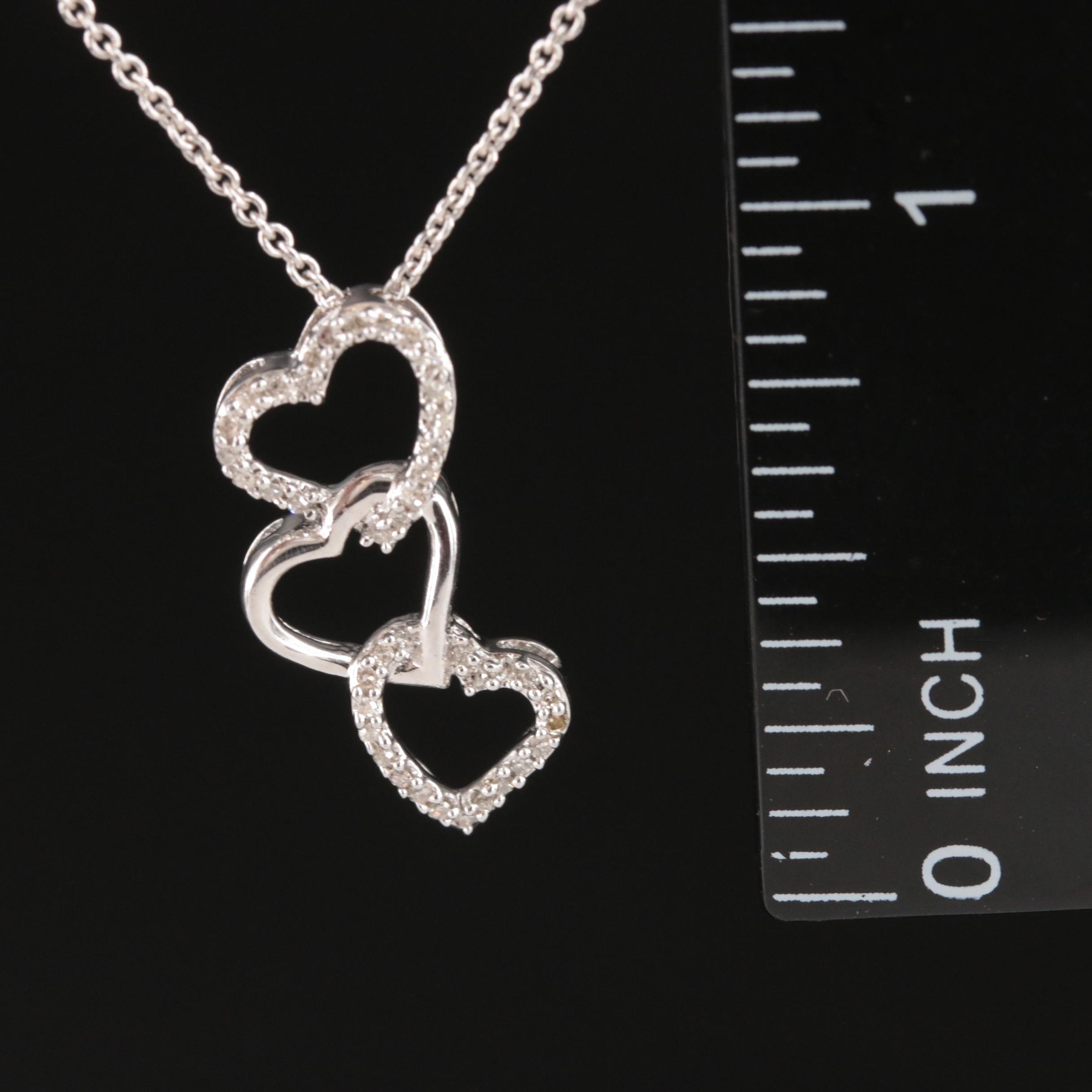 Sterling Diamond Triple Heart Pendant Necklace