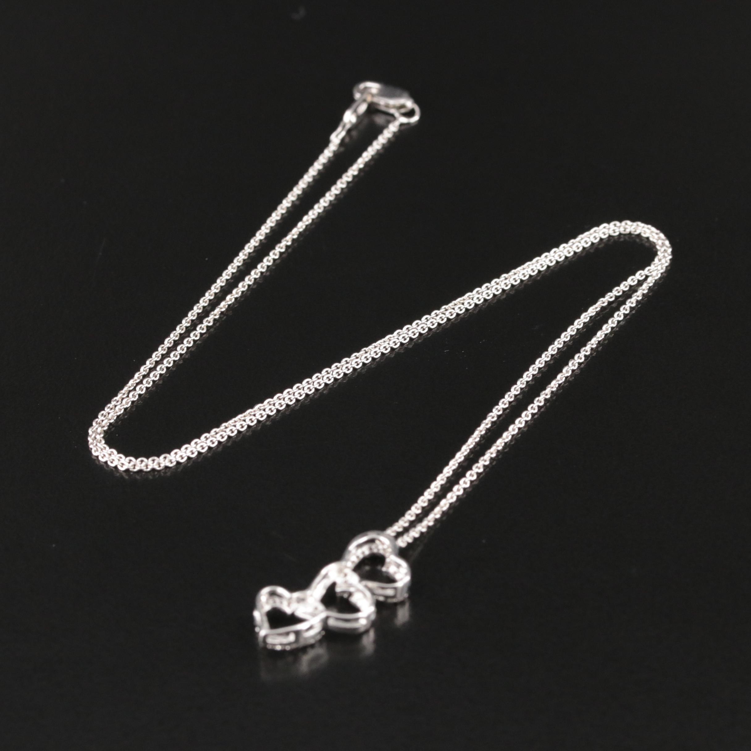 Sterling Diamond Triple Heart Pendant Necklace