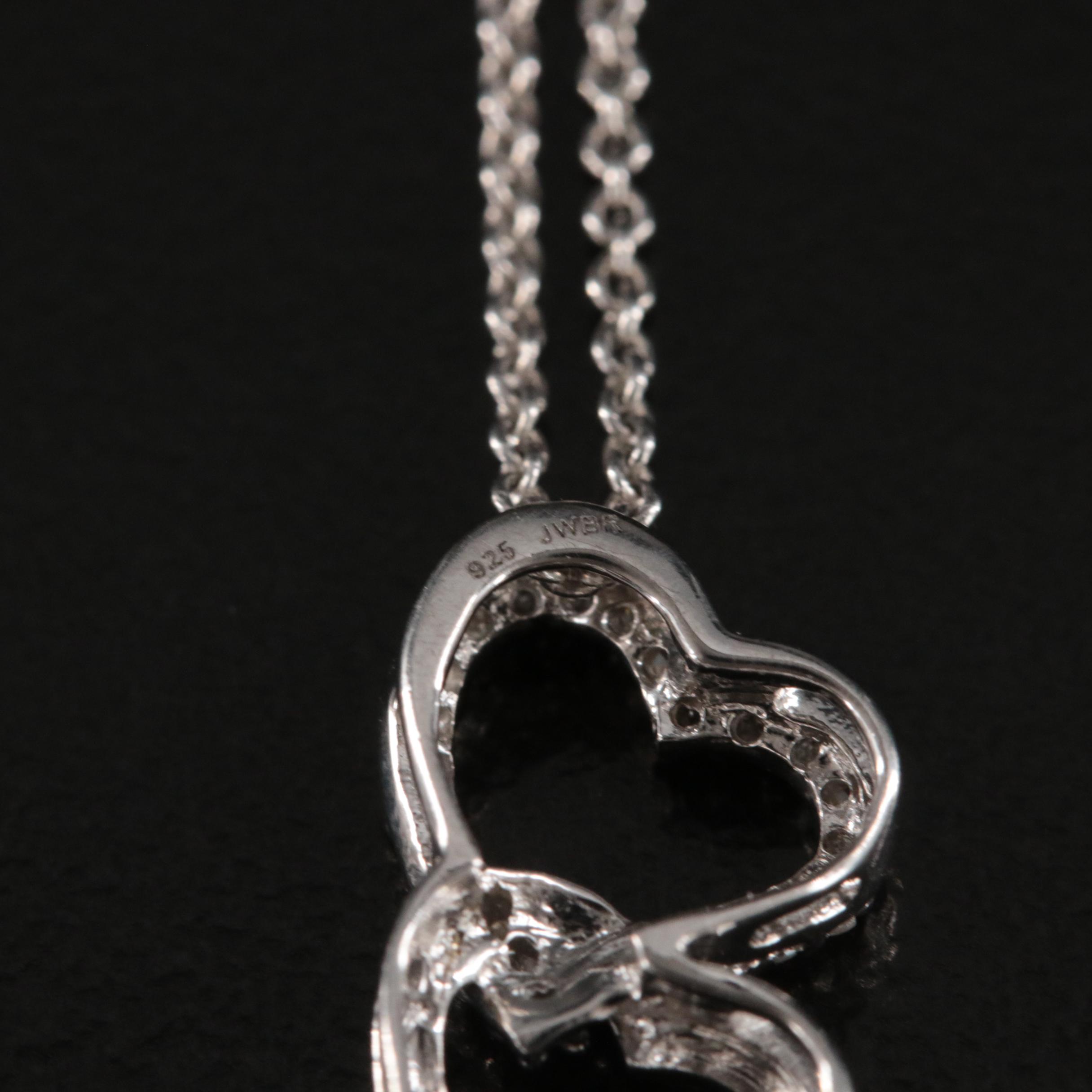 Sterling Diamond Triple Heart Pendant Necklace