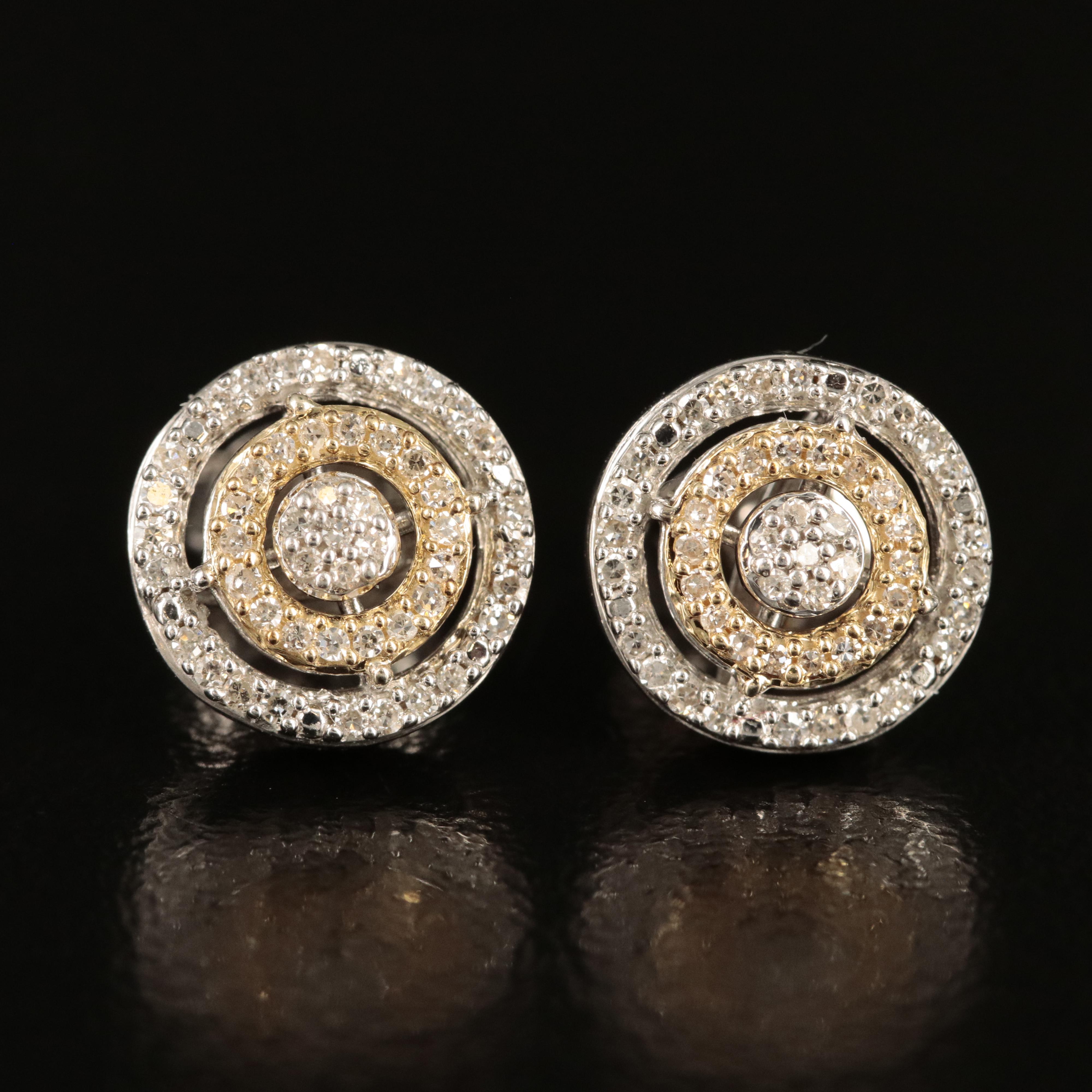 Sterling Diamond Stud Earrings with 10K Accents