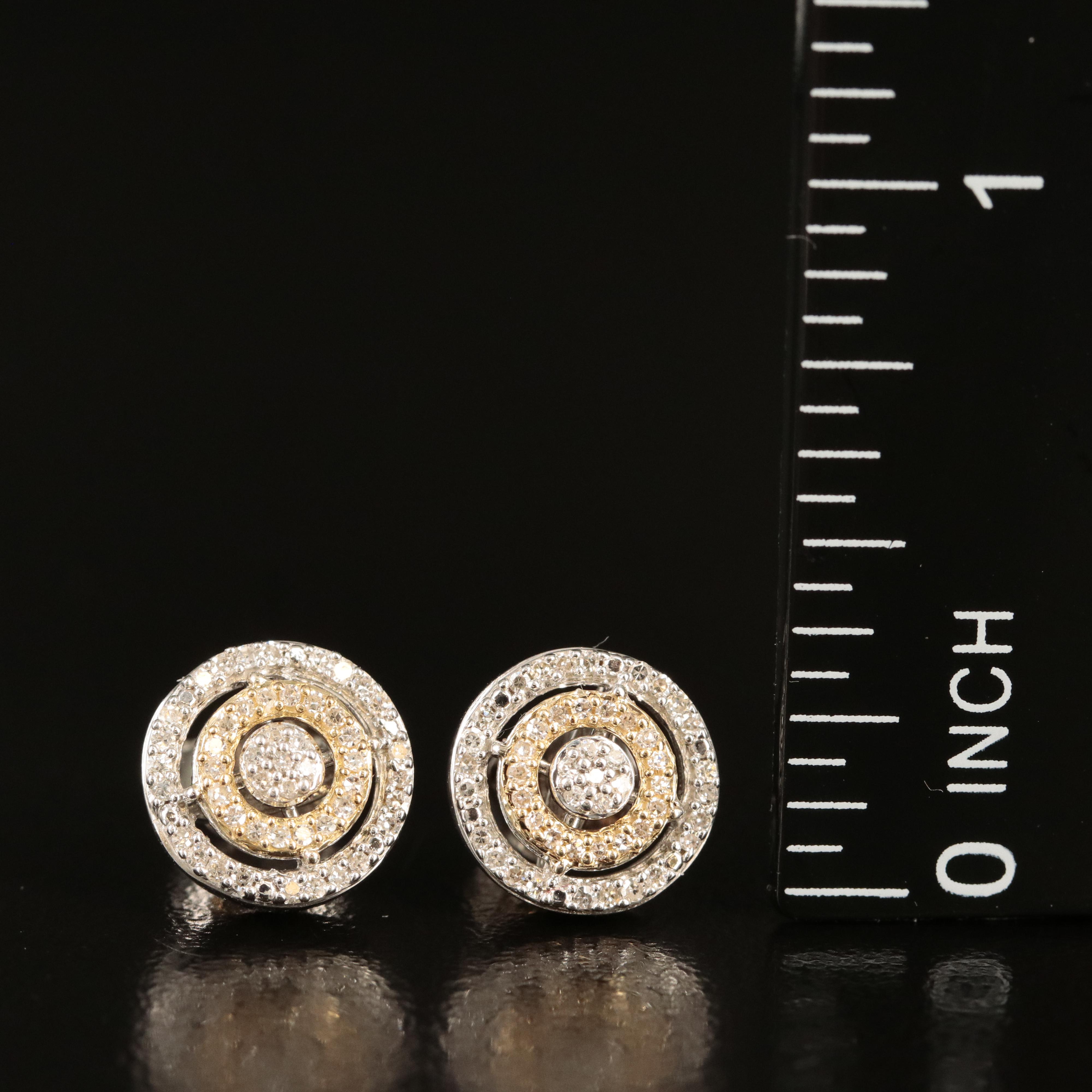 Sterling Diamond Stud Earrings with 10K Accents