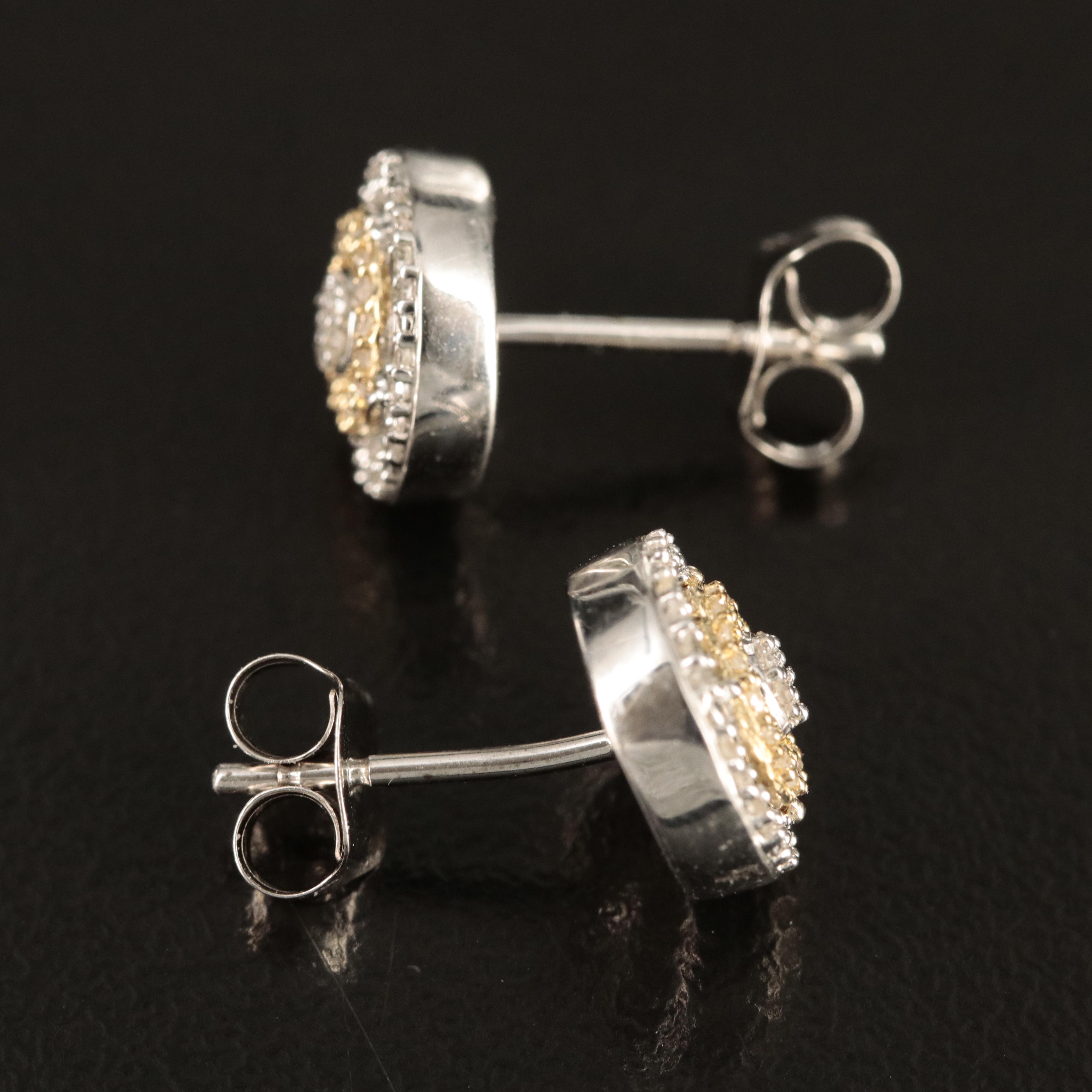 Sterling Diamond Stud Earrings with 10K Accents
