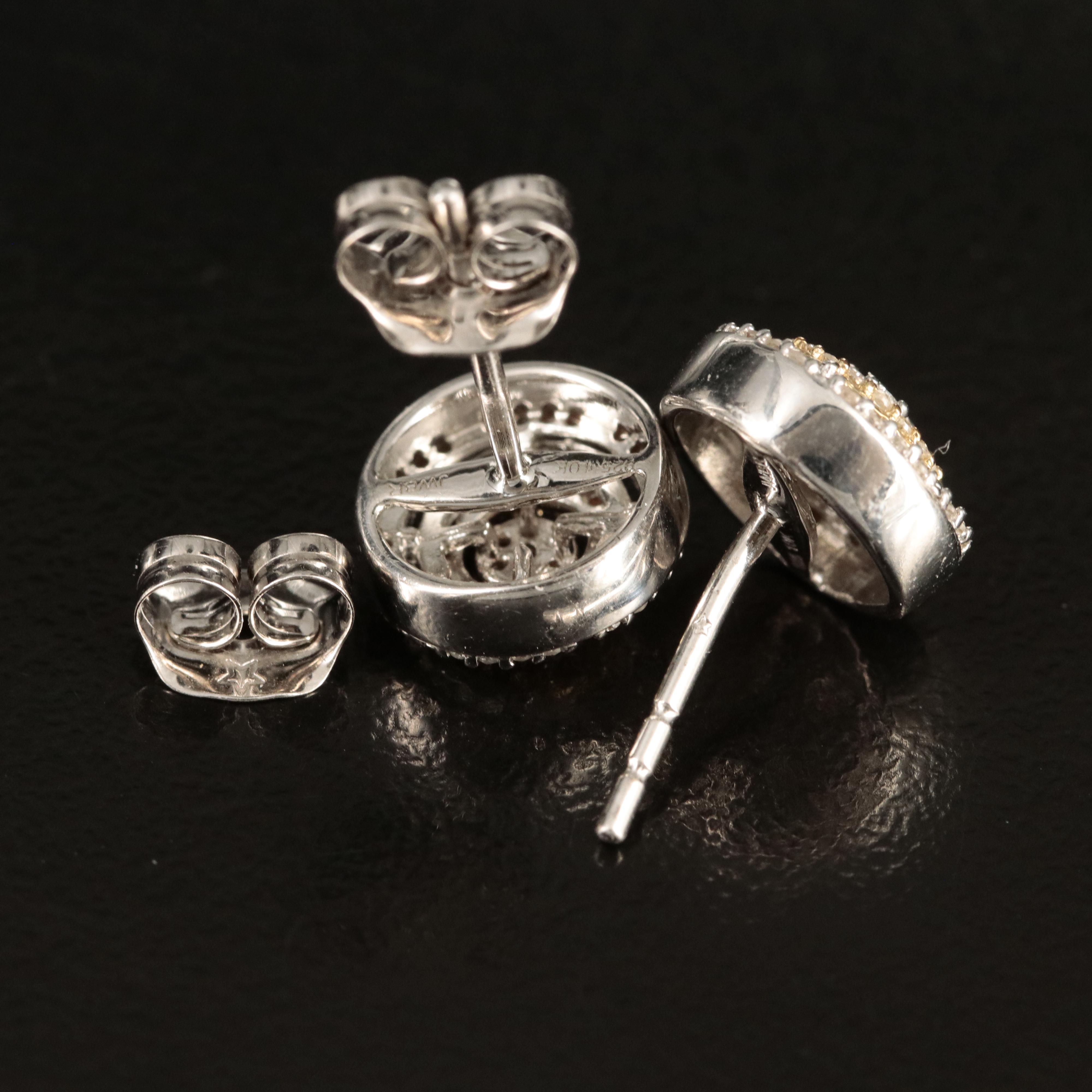 Sterling Diamond Stud Earrings with 10K Accents