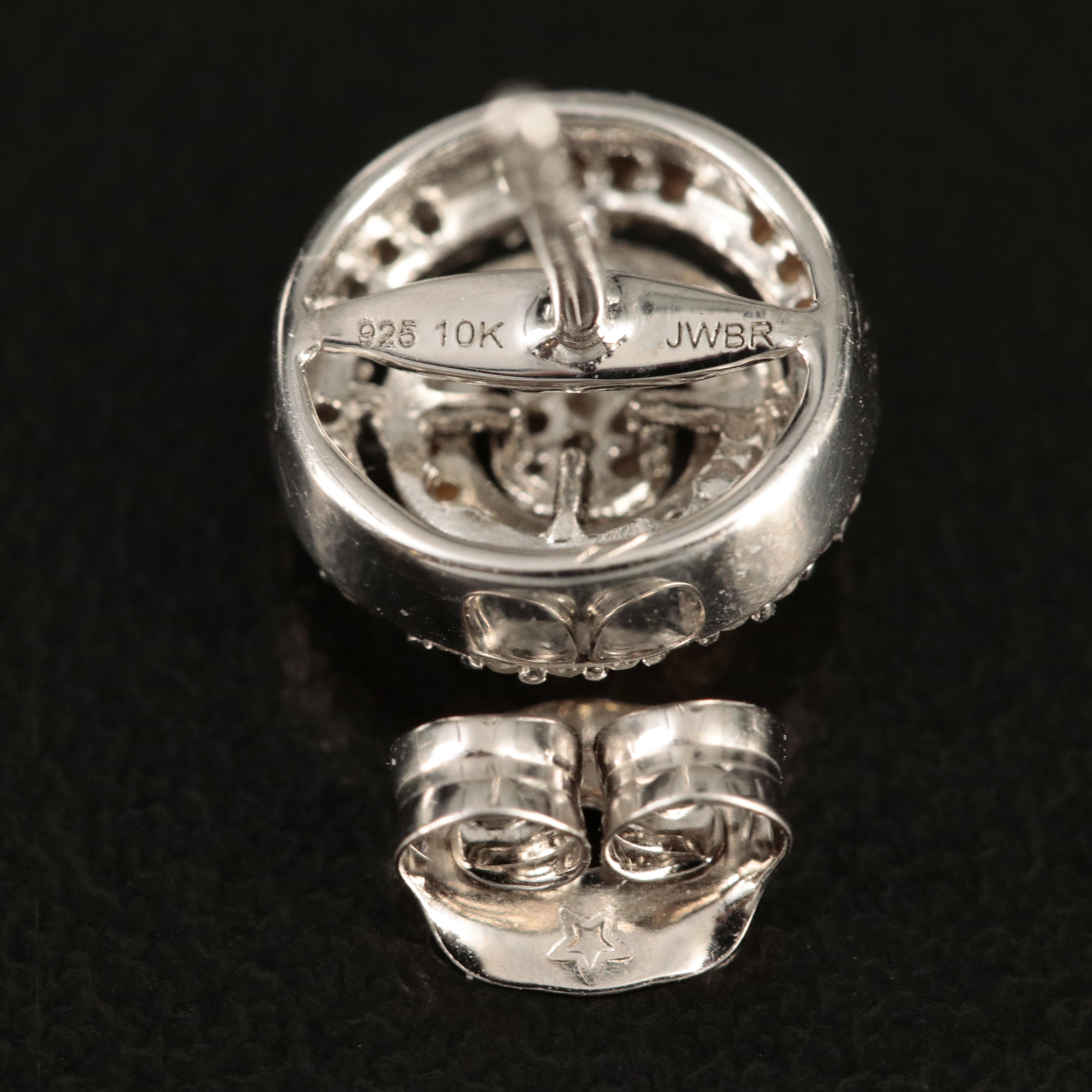 Sterling Diamond Stud Earrings with 10K Accents