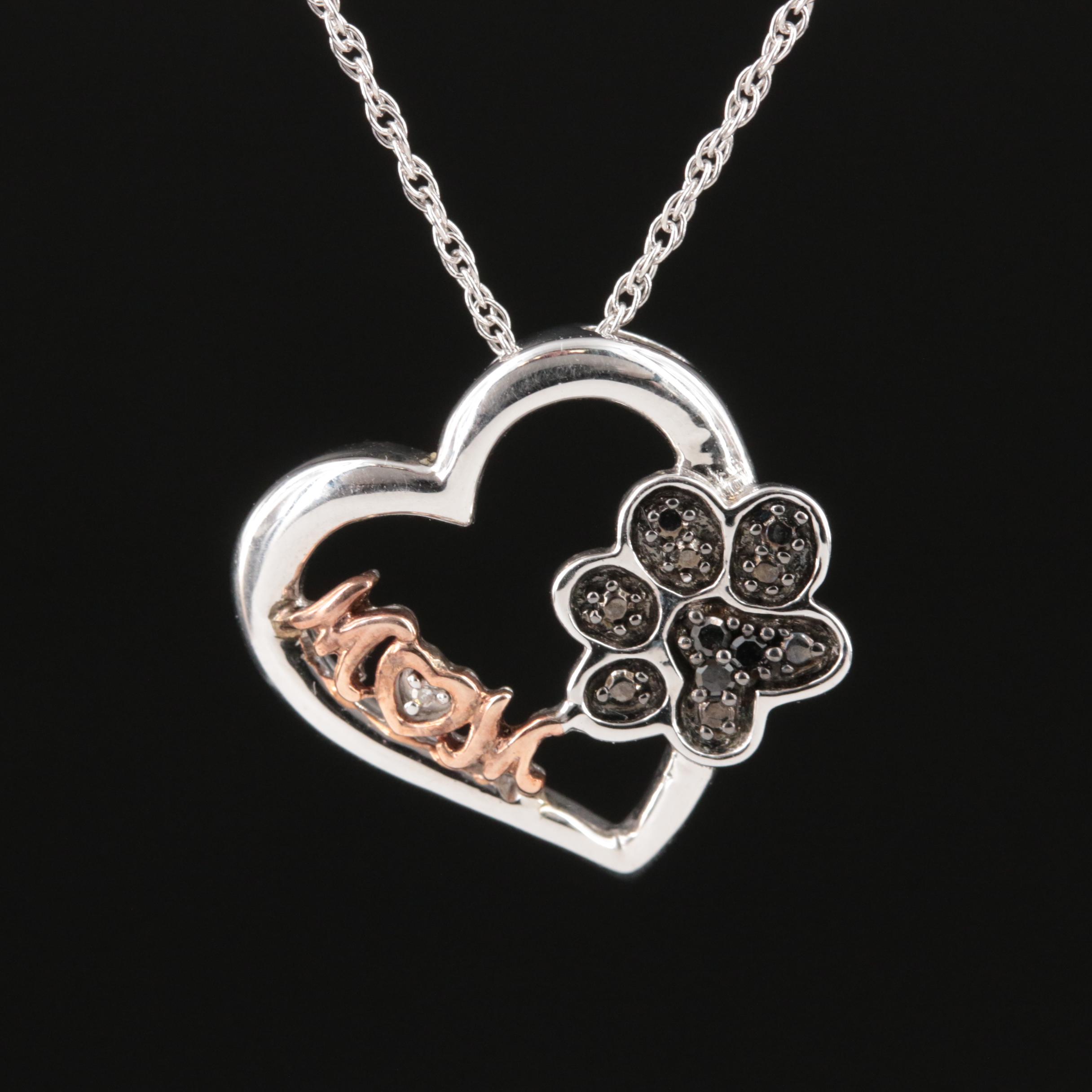 Sterling Pet Mom Heart Necklace with 10K Accent