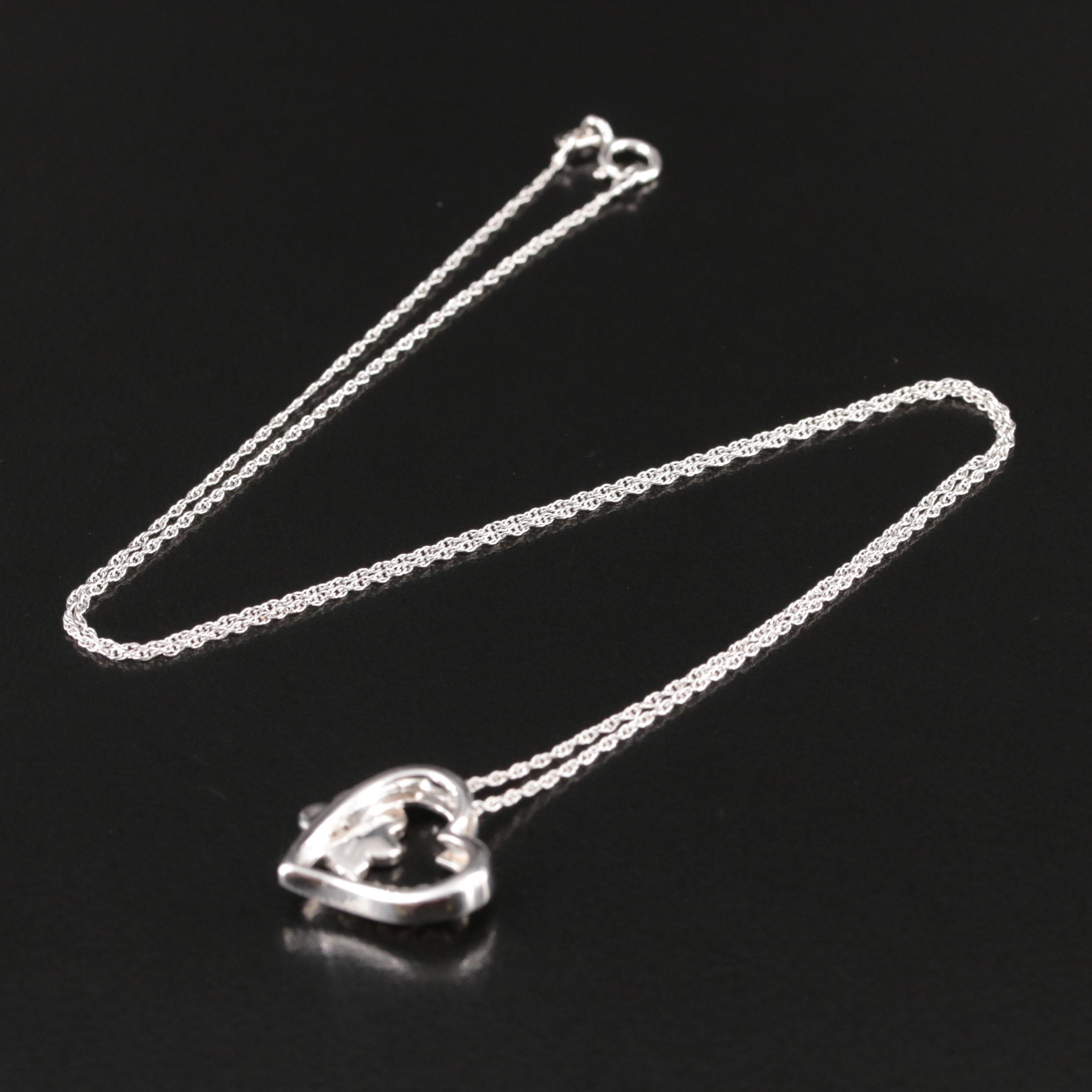 Sterling Pet Mom Heart Necklace with 10K Accent
