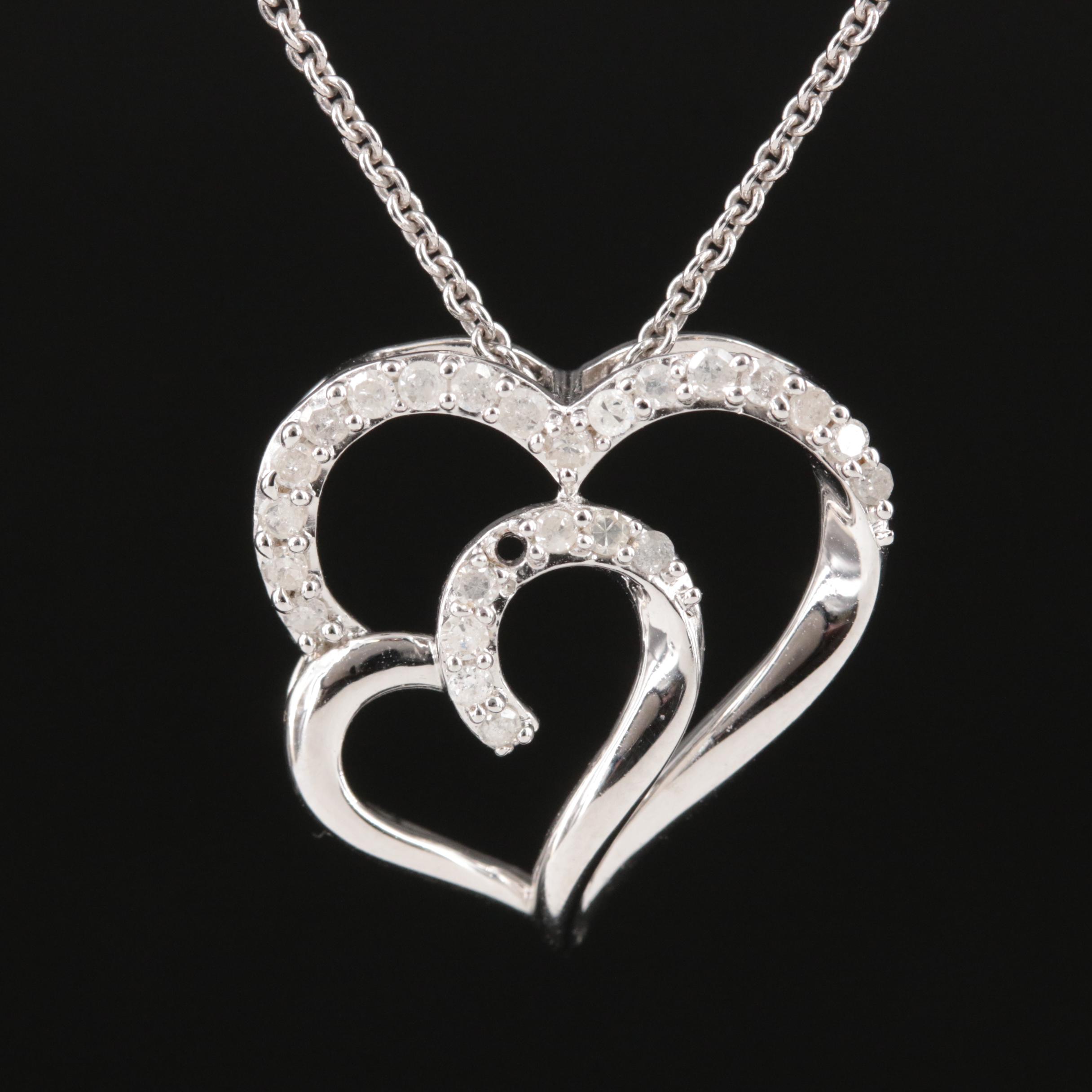 Sterling Diamond Heart Pendant Necklace