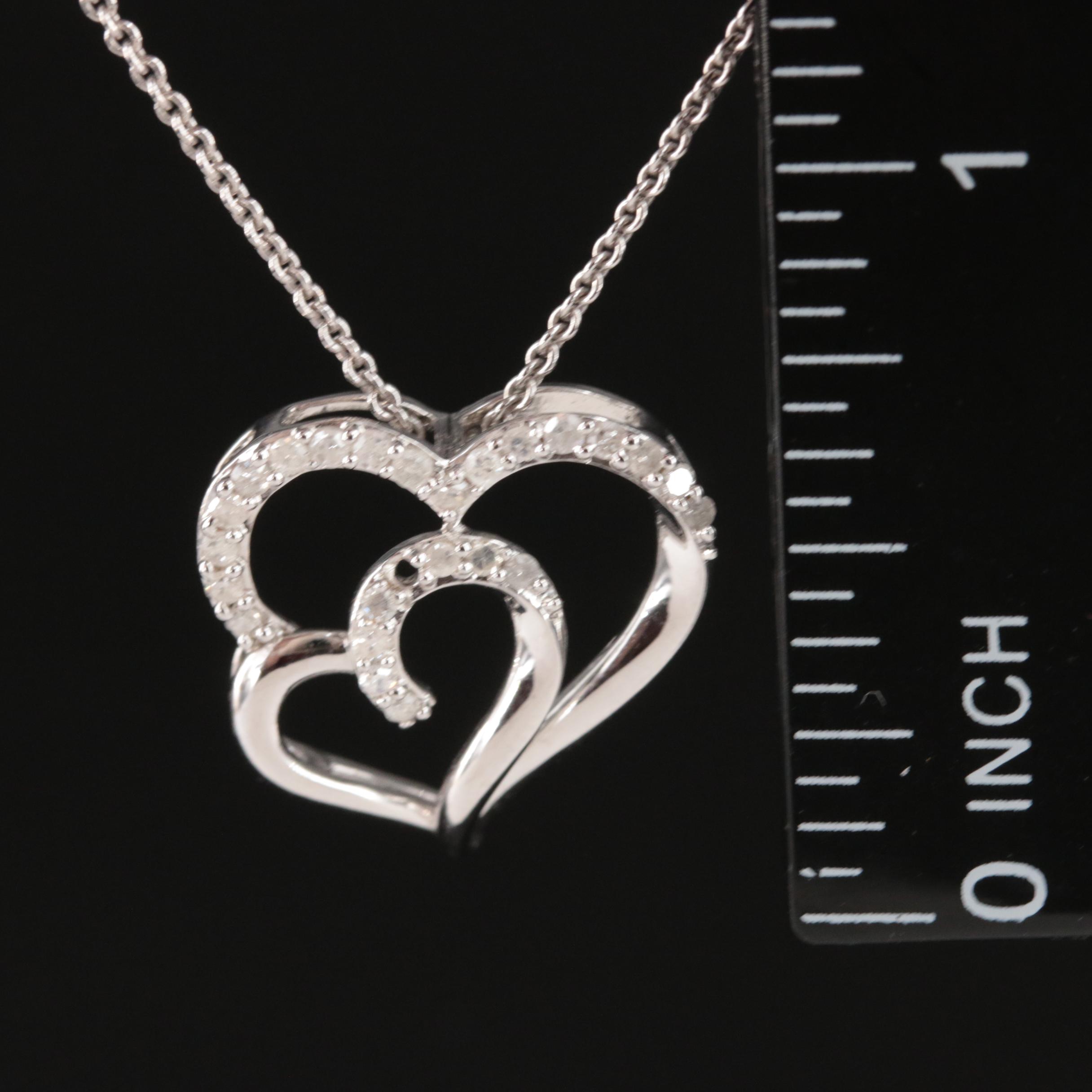Sterling Diamond Heart Pendant Necklace