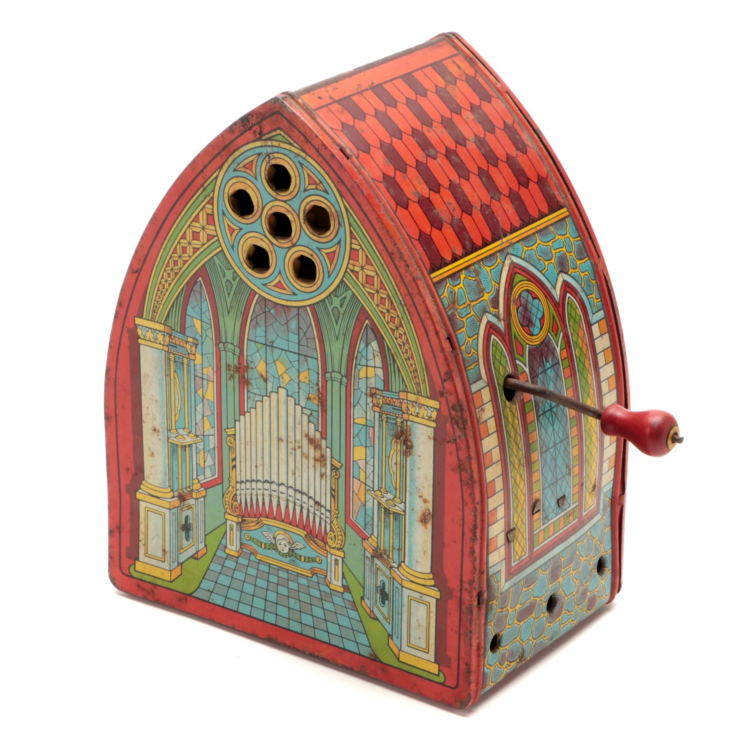 J. Chein Tin Lithograph Crank Handle Church Organ Toy