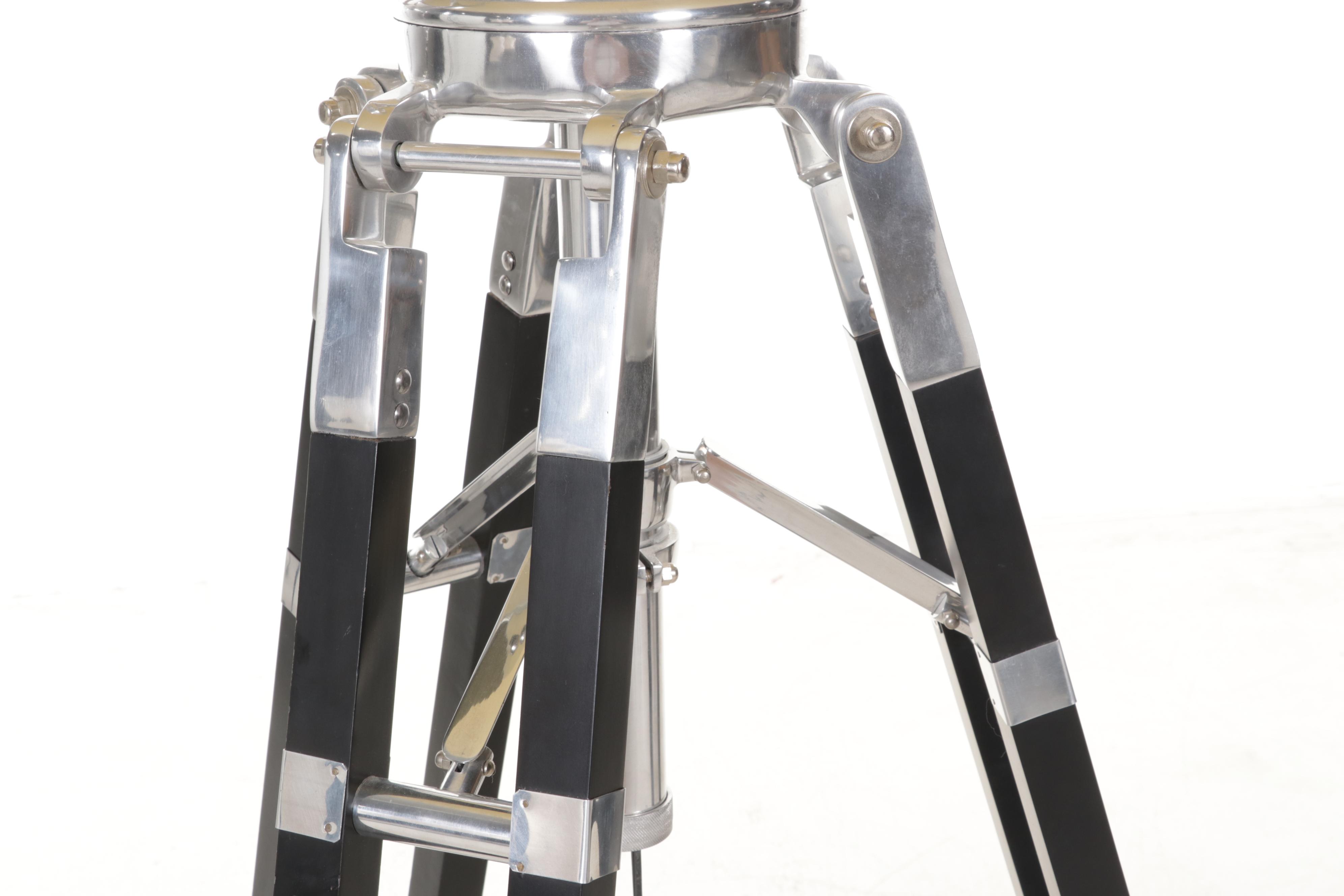 Restoration Hardware "Royal Marine" Ebonized Wood and Aluminum Tripod Floor Lamp