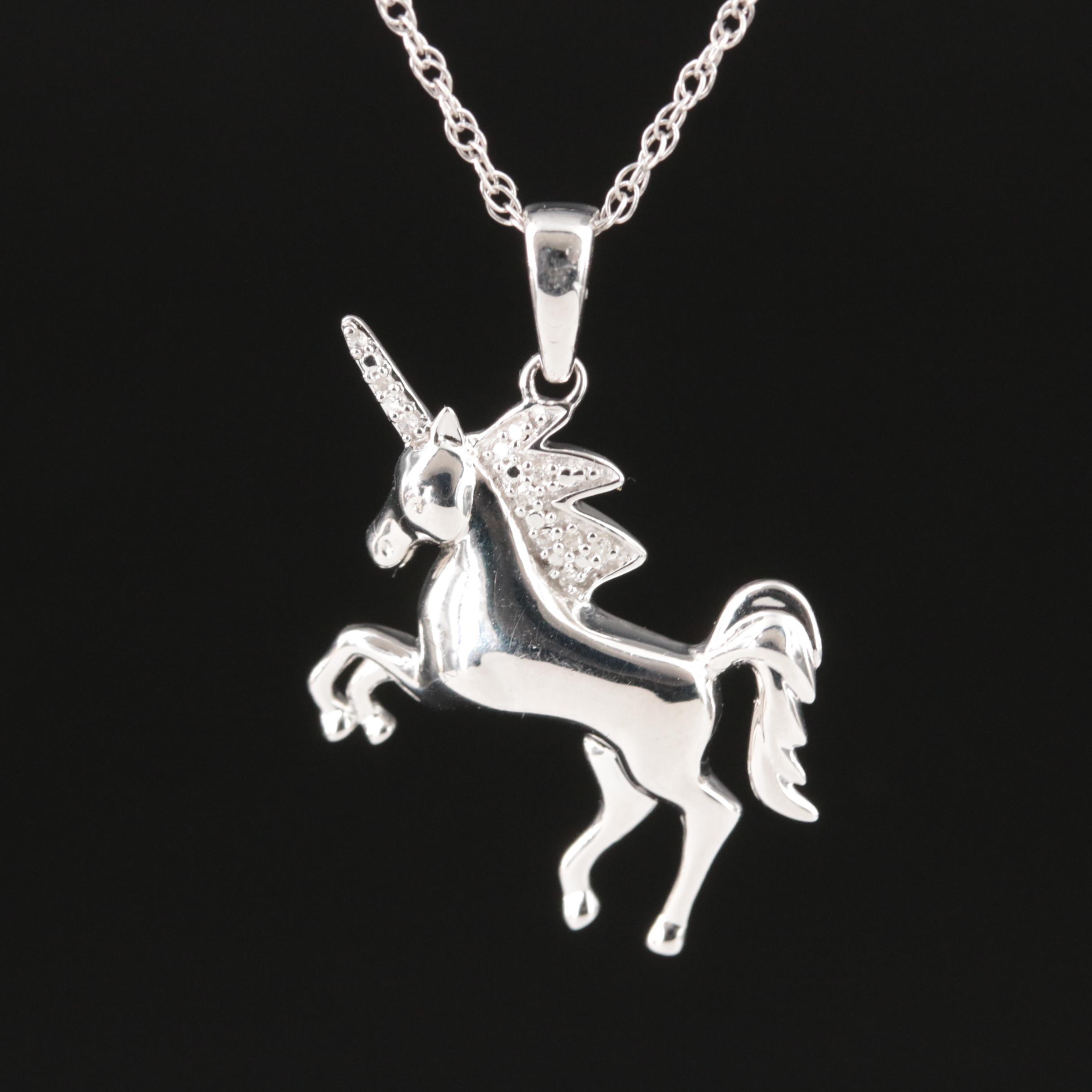 Hallmark Sterling Diamond Unicorn Pendant Necklace