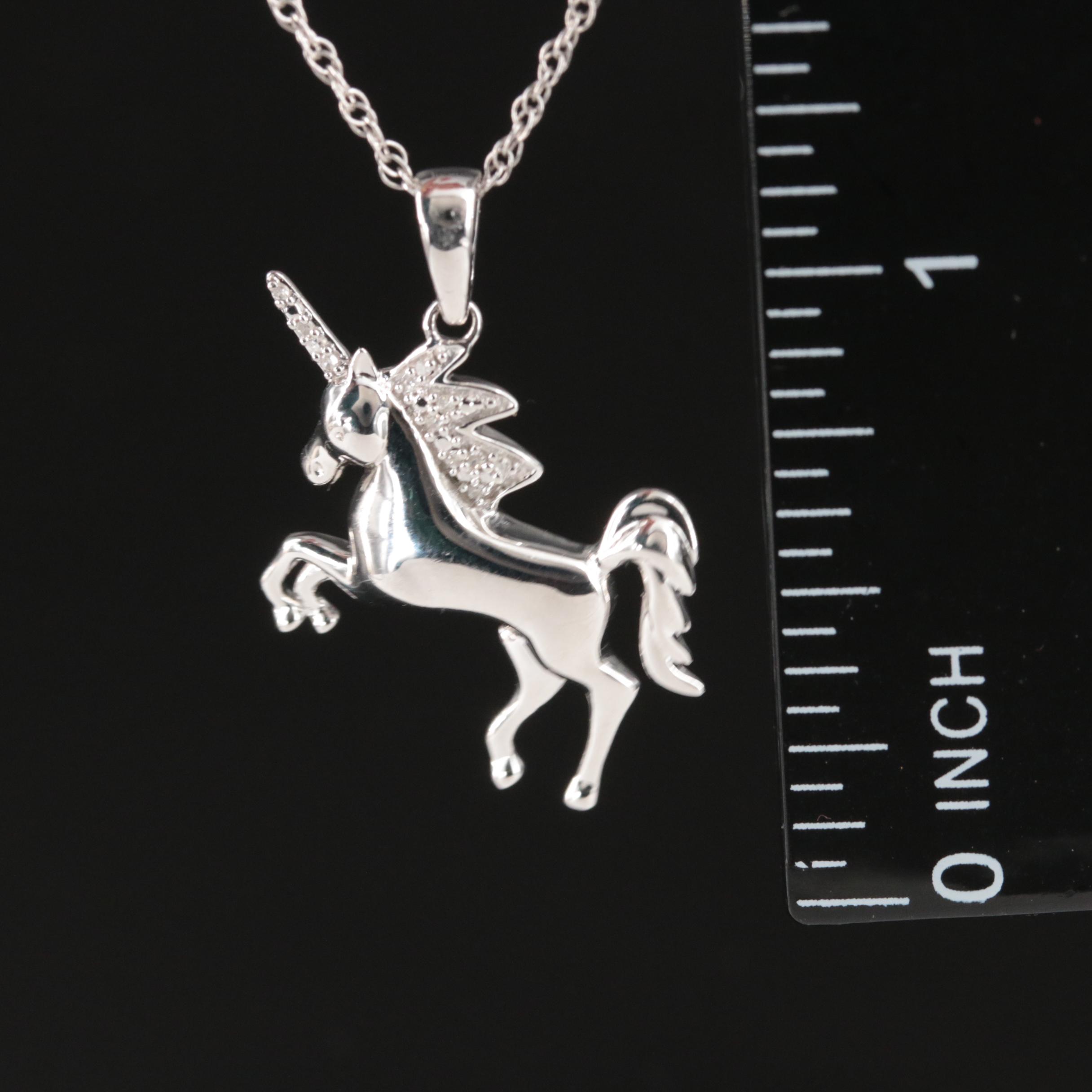 Hallmark Sterling Diamond Unicorn Pendant Necklace