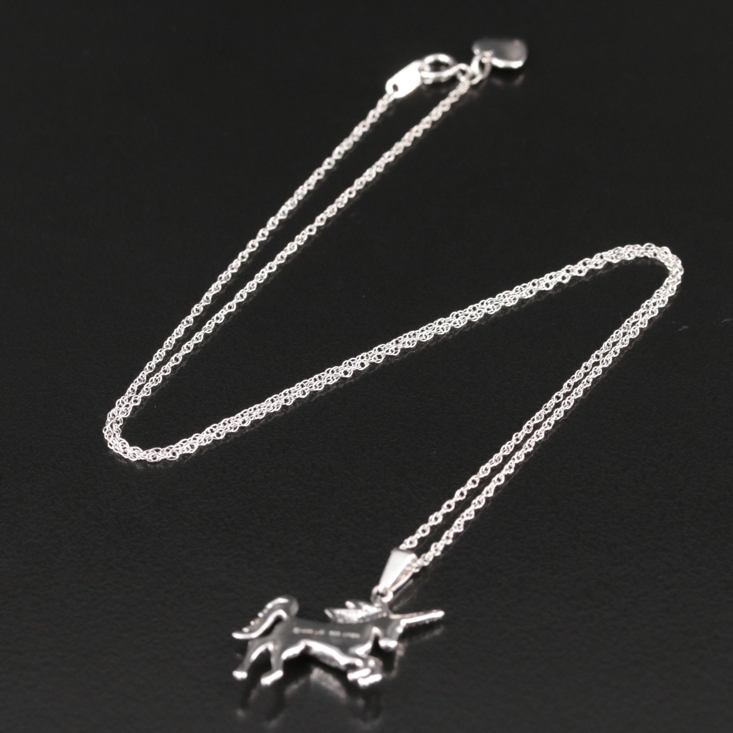 Hallmark Sterling Diamond Unicorn Pendant Necklace