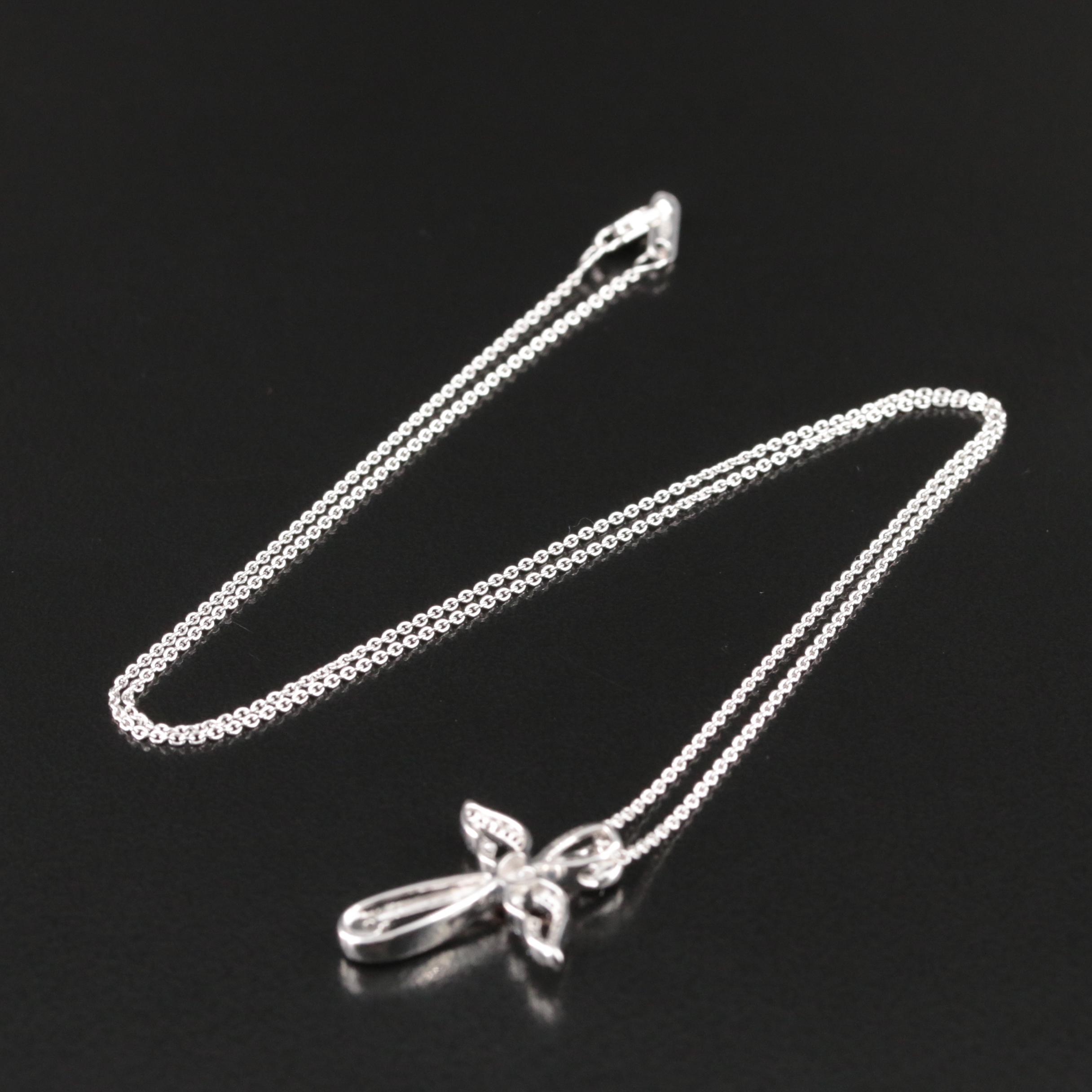 Sterling Diamond Angel Cross Pendant Necklace