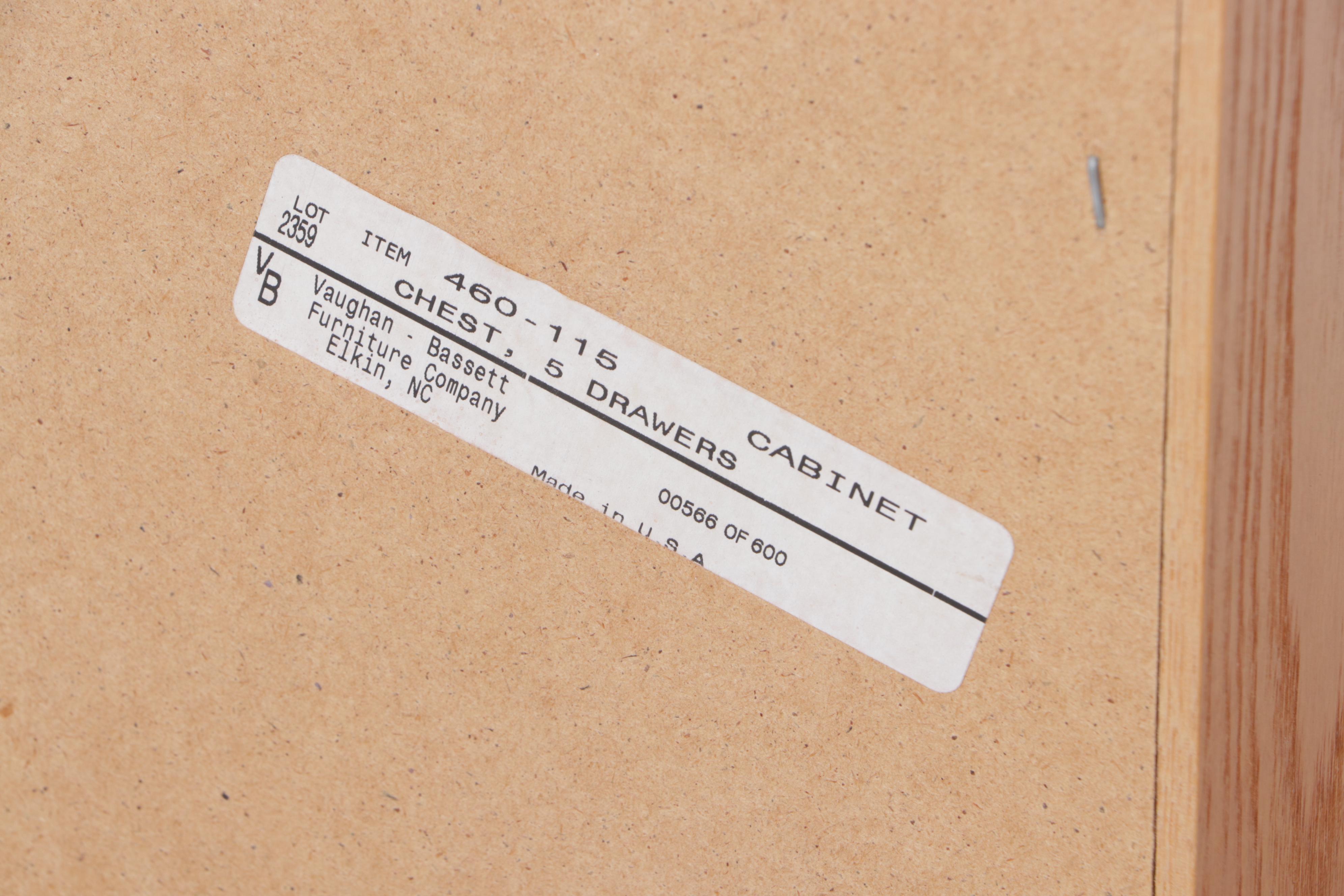 Vaughan-Bassett Furniture Co. Federal Style Oak Five-Drawer Chest