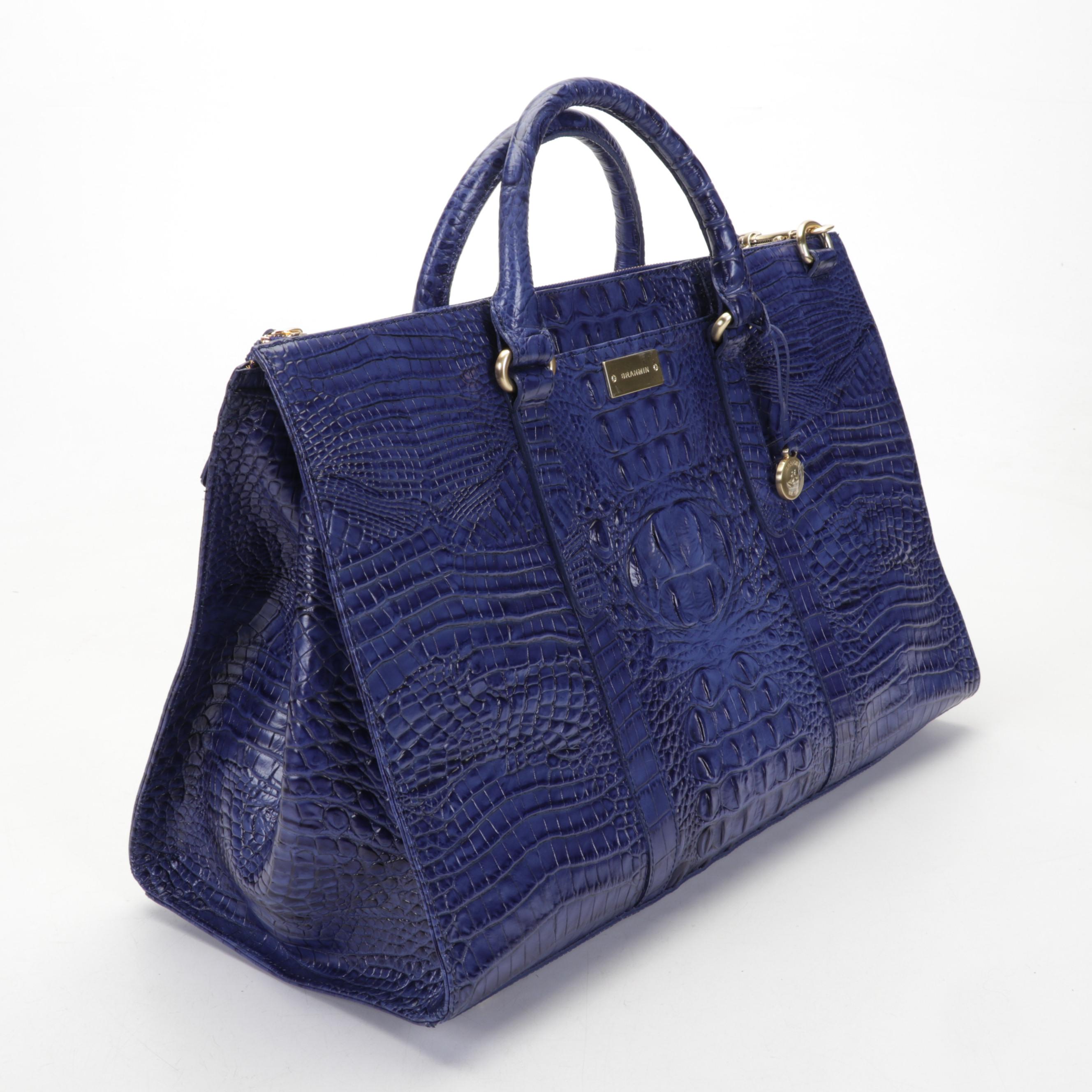 Brahmin Anywhere Weekender Bag In Lapis Melbourne Croc-Embossed Leather
