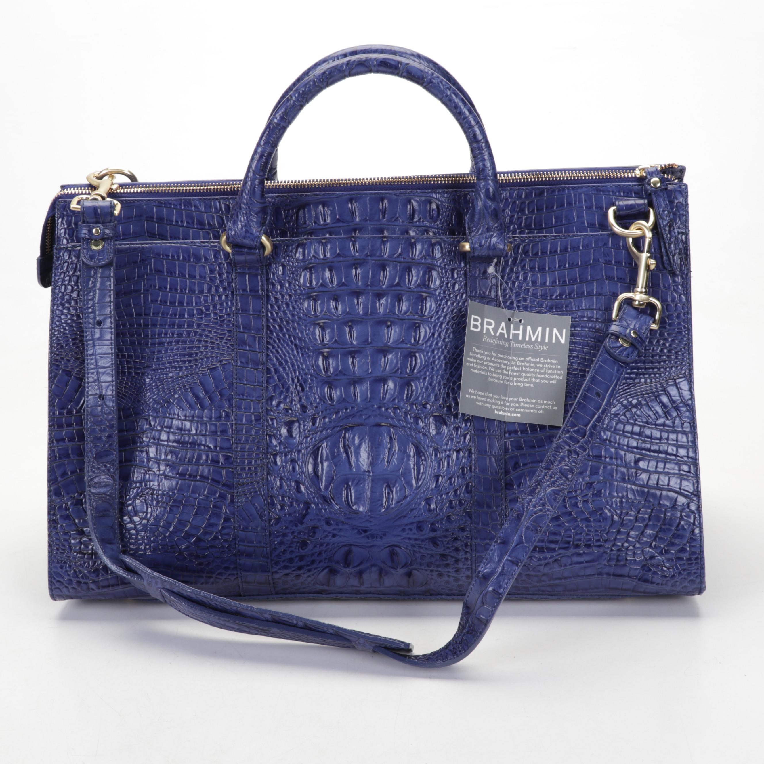 Brahmin Anywhere Weekender Bag In Lapis Melbourne Croc-Embossed Leather