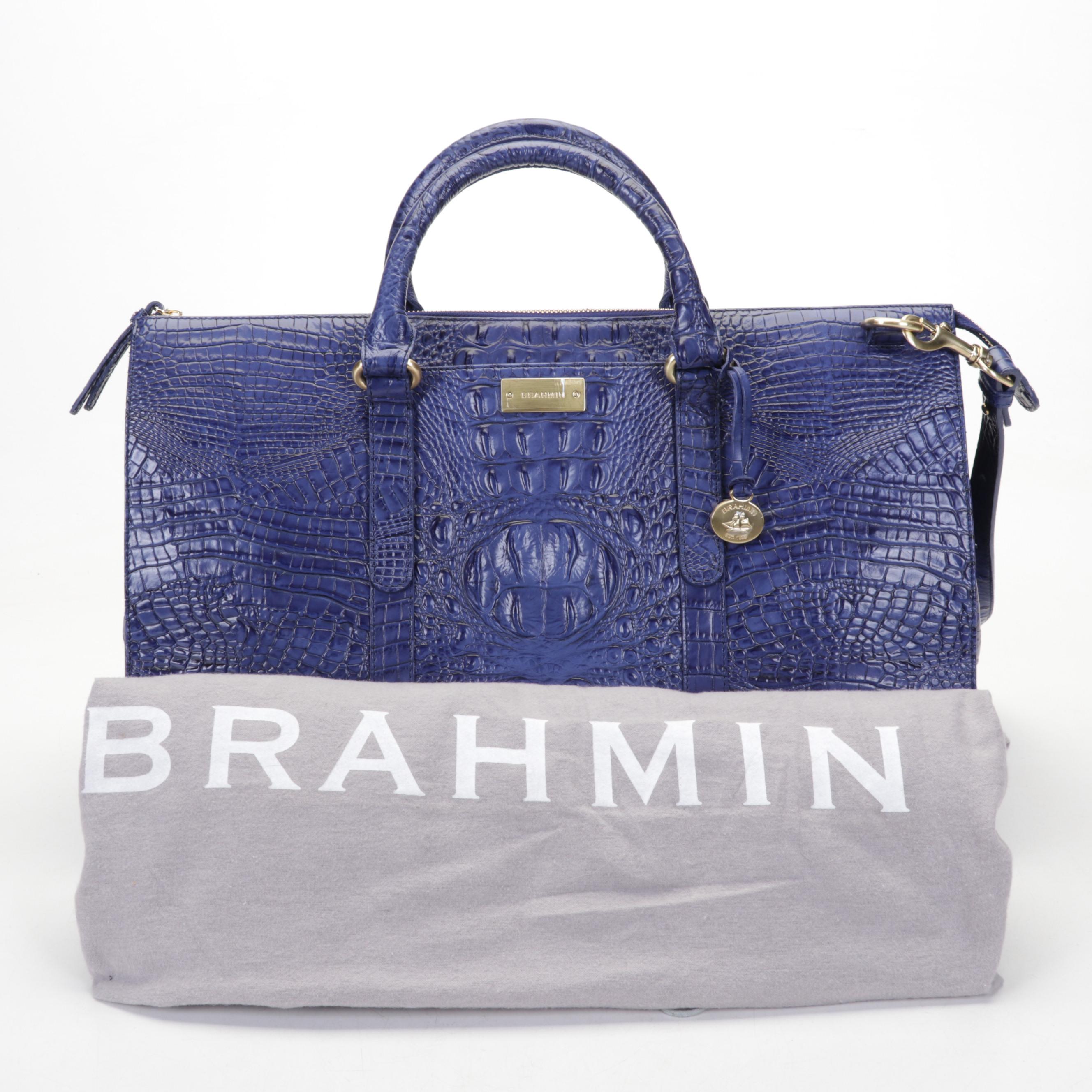Brahmin Anywhere Weekender Bag In Lapis Melbourne Croc-Embossed Leather