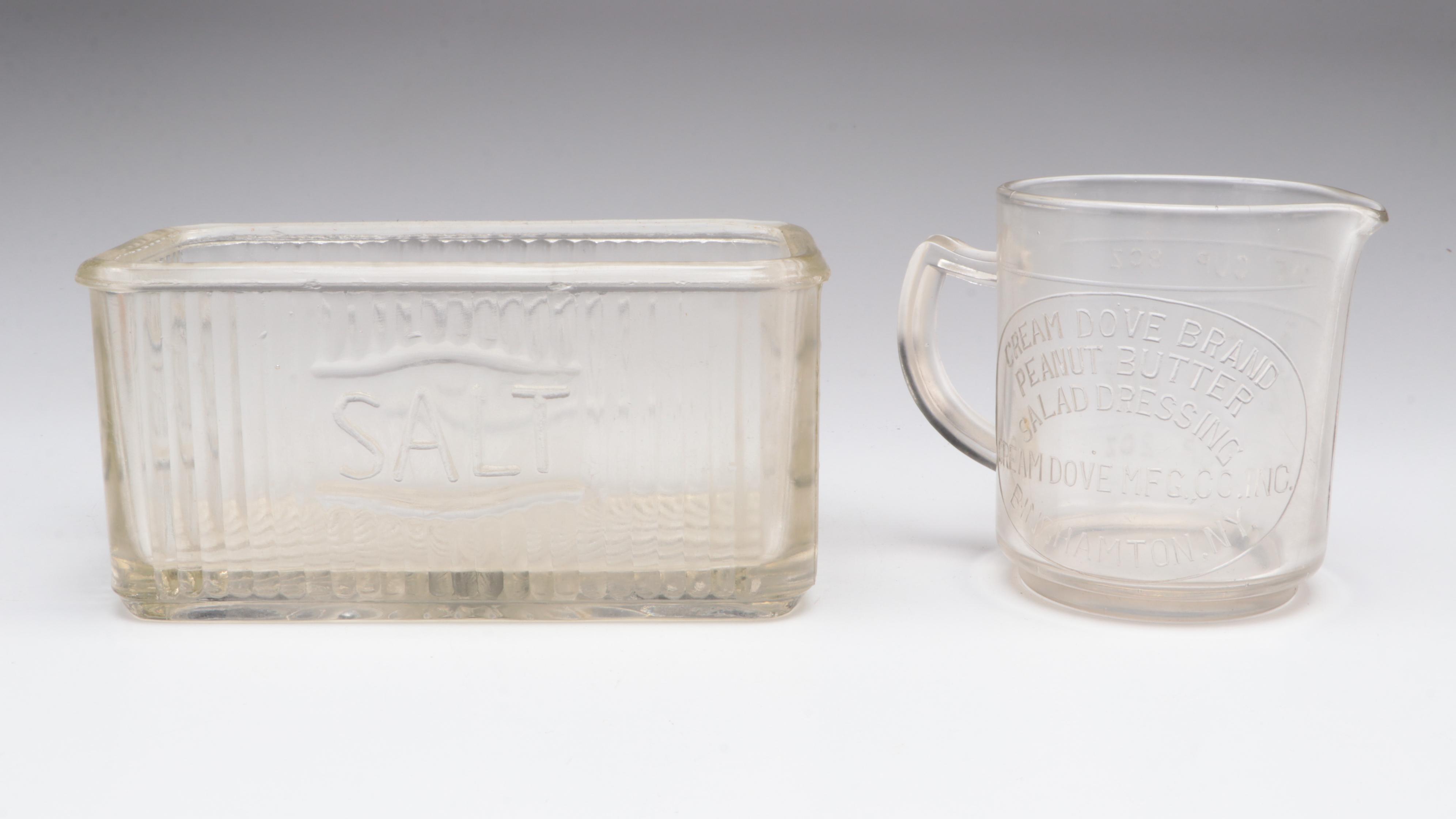 Uranium Glass and Other Measuring Cups with Egg Scale and Other Household Items