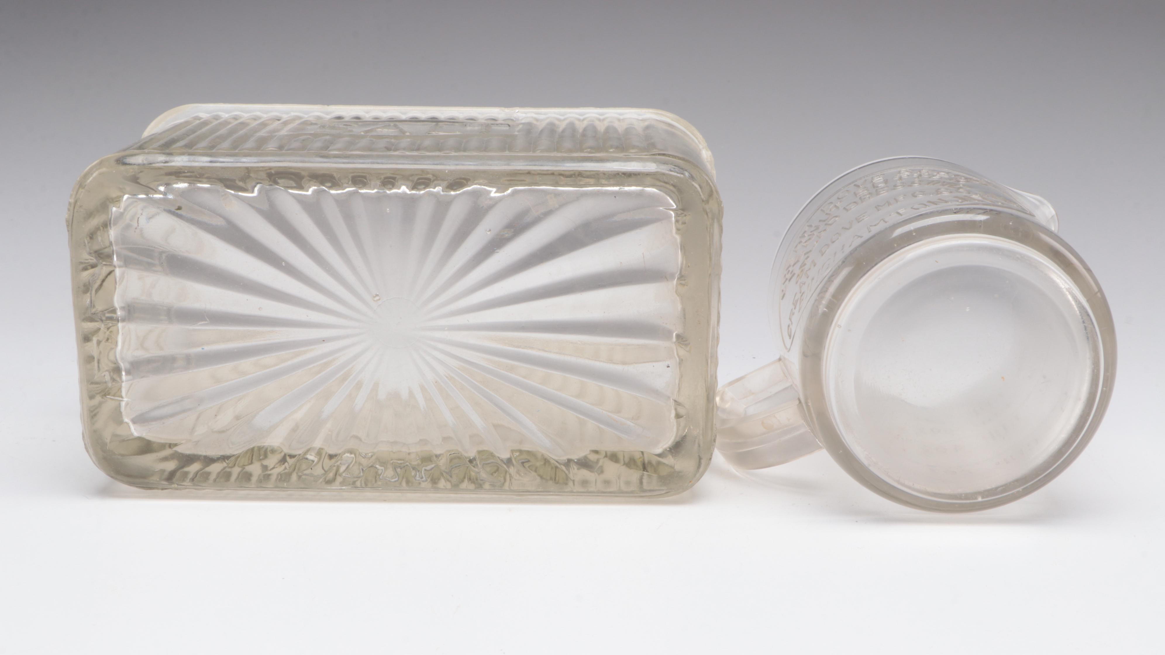 Uranium Glass and Other Measuring Cups with Egg Scale and Other Household Items