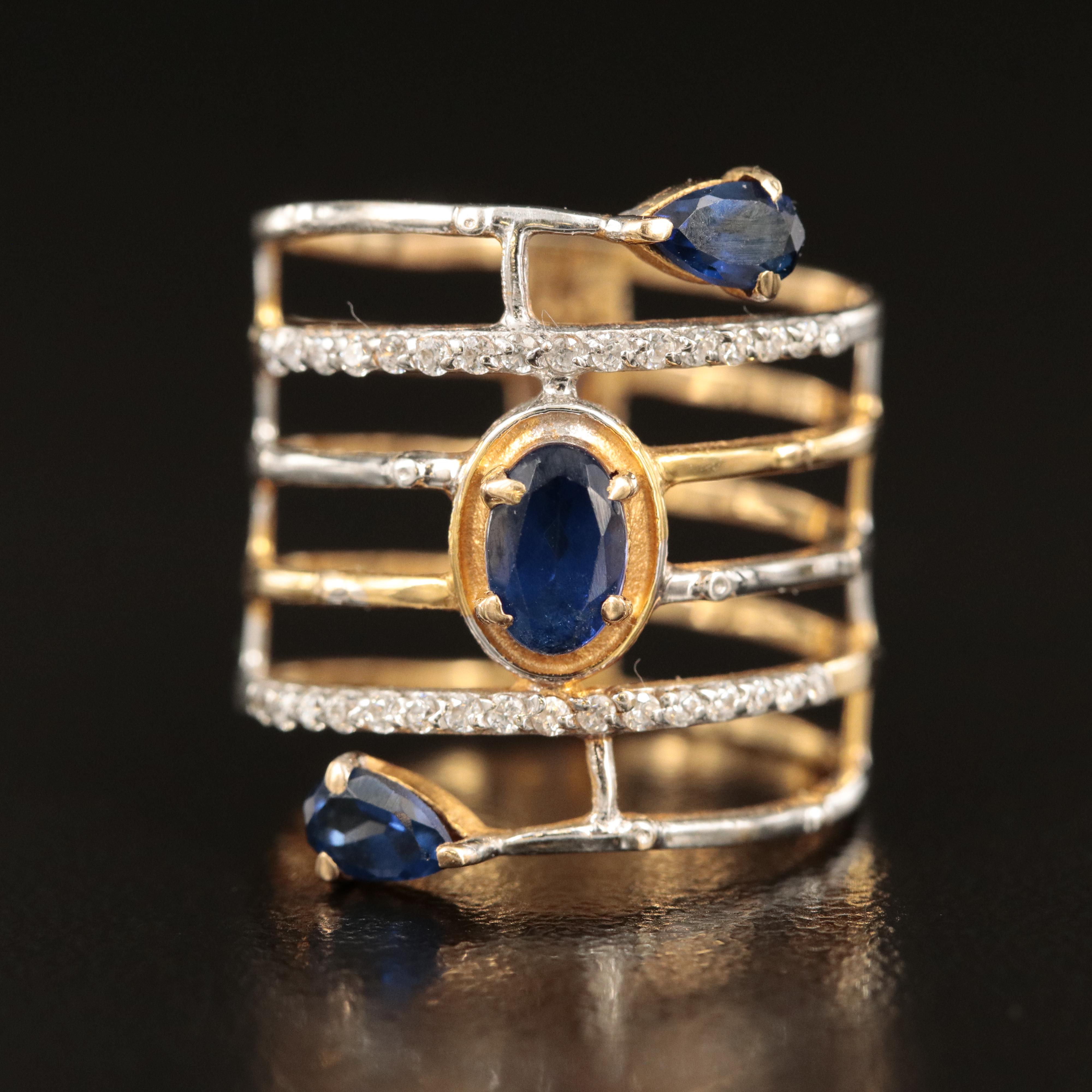 18K Sapphire and Cubic Zirconia Wrap Ring