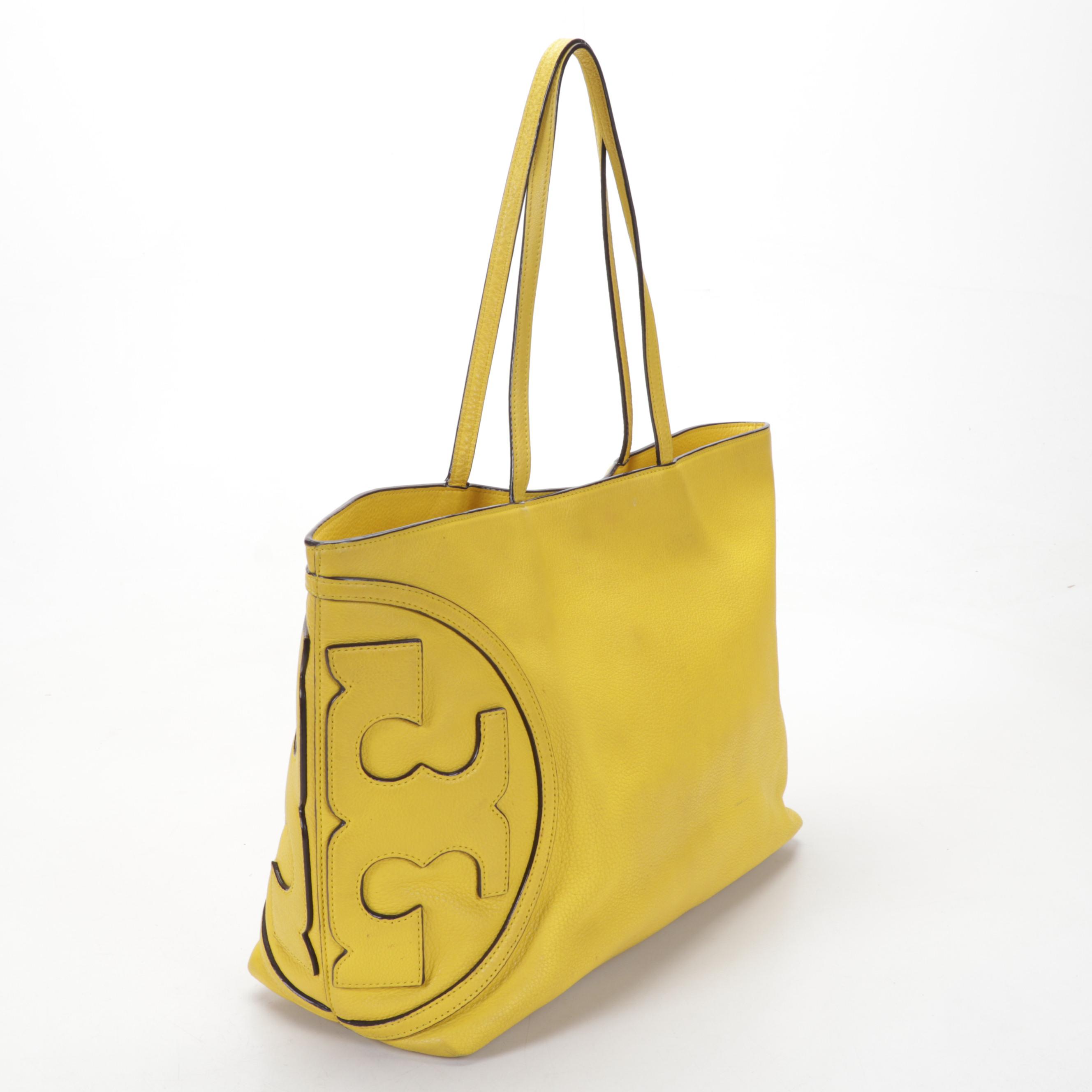 Tory Burch All-T East West Tote Bag in Lemoncello Pebbled Leather