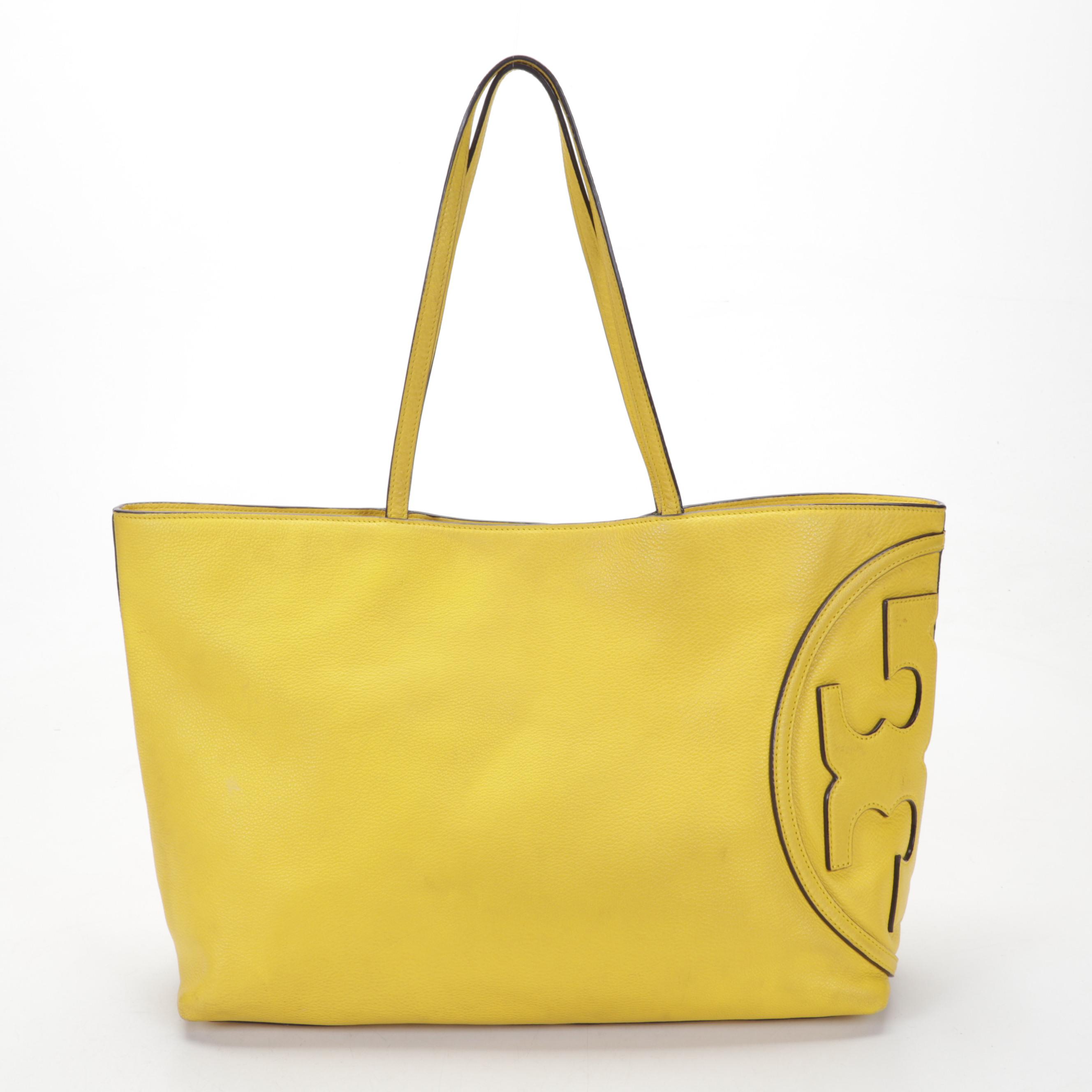 Tory Burch All-T East West Tote Bag in Lemoncello Pebbled Leather