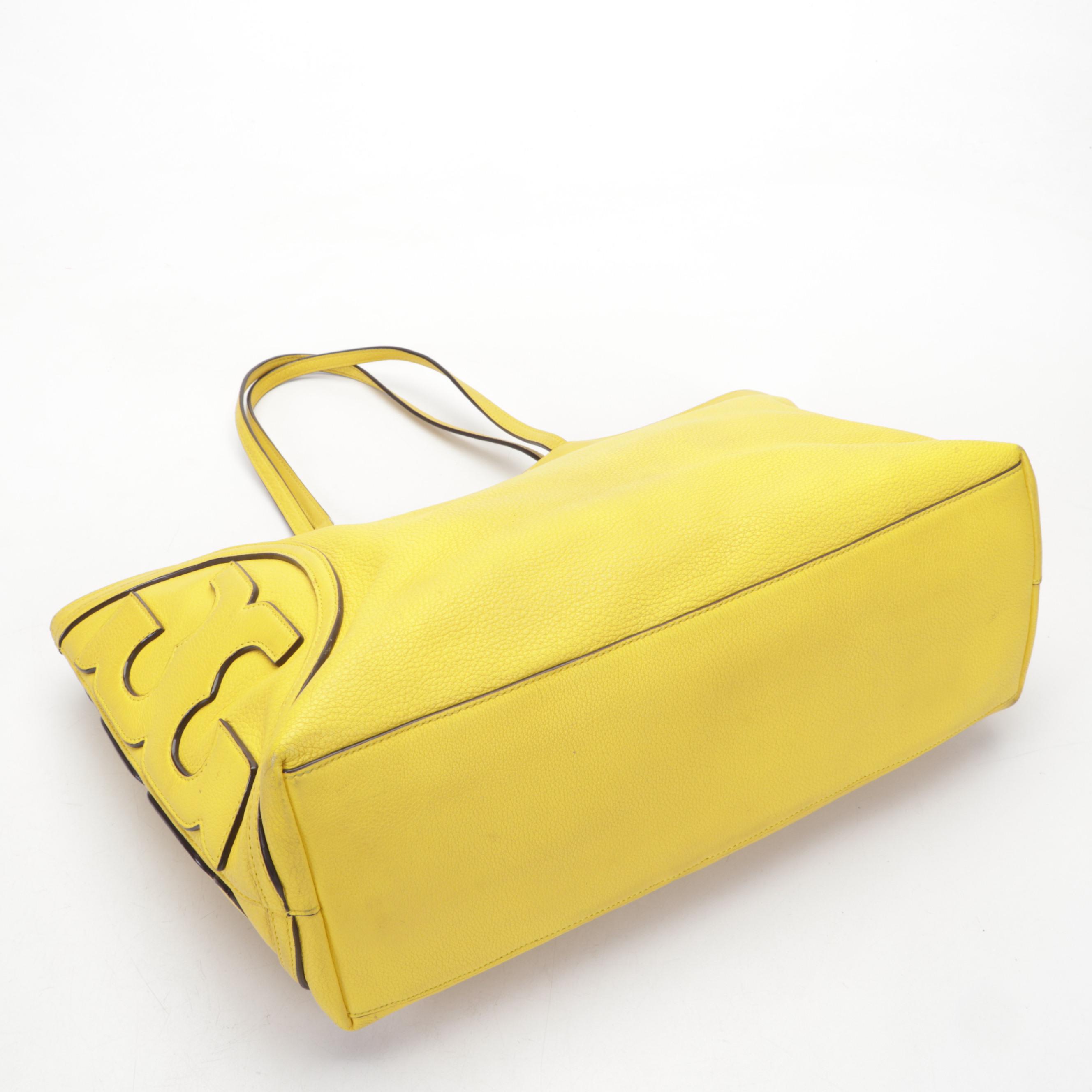 Tory Burch All-T East West Tote Bag in Lemoncello Pebbled Leather
