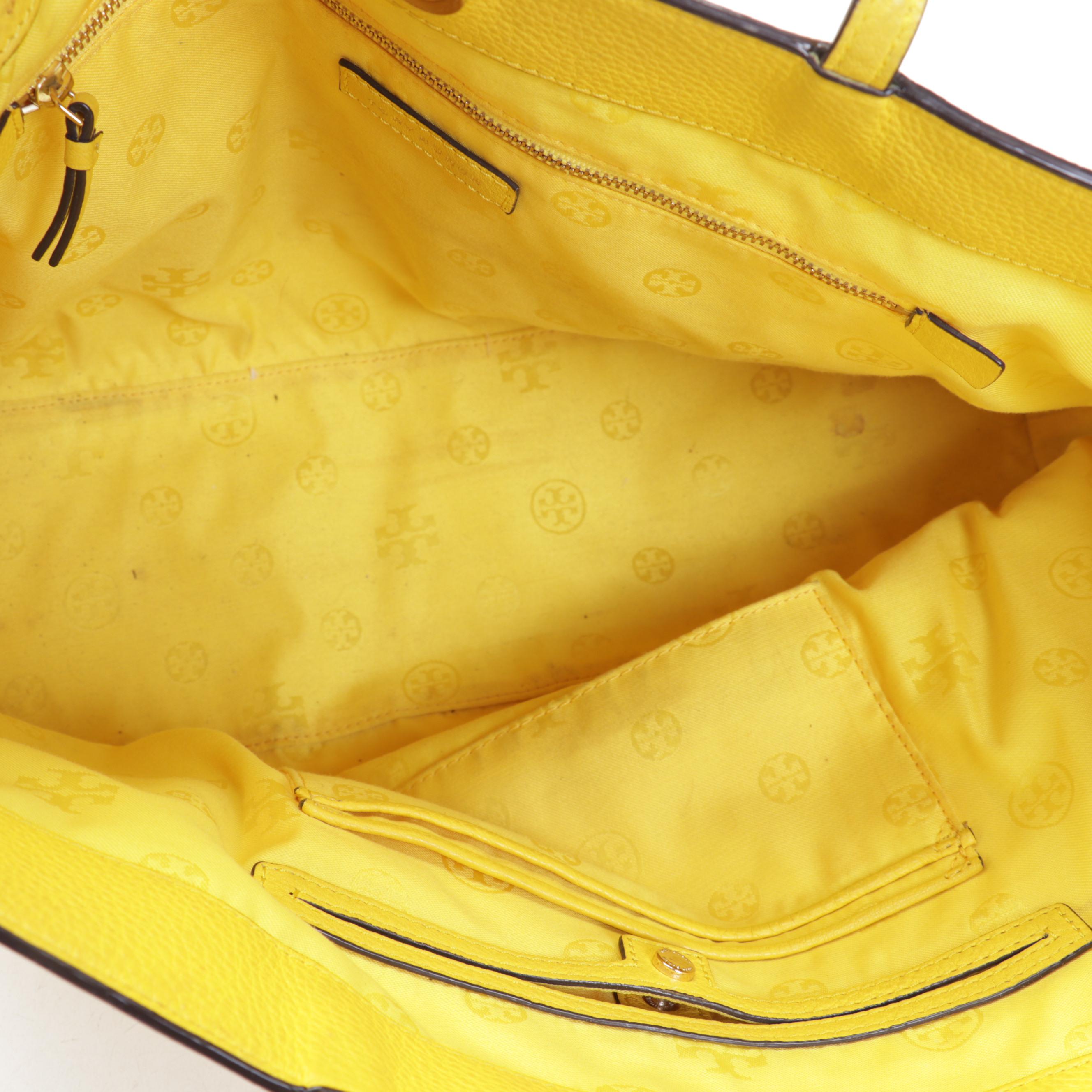 Tory Burch All-T East West Tote Bag in Lemoncello Pebbled Leather