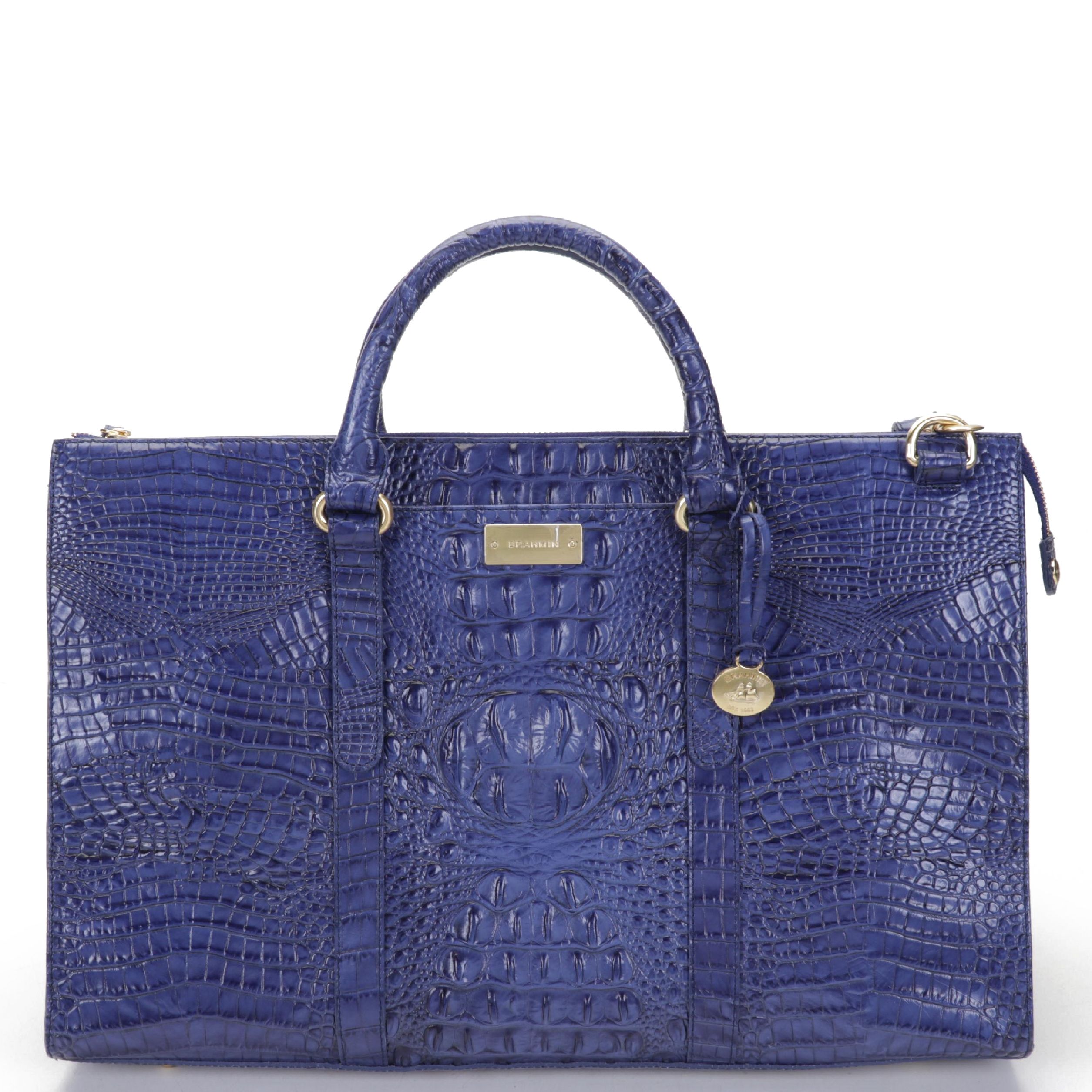 Brahmin Anywhere Weekender Bag In Lapis Melbourne Croc-Embossed Leather