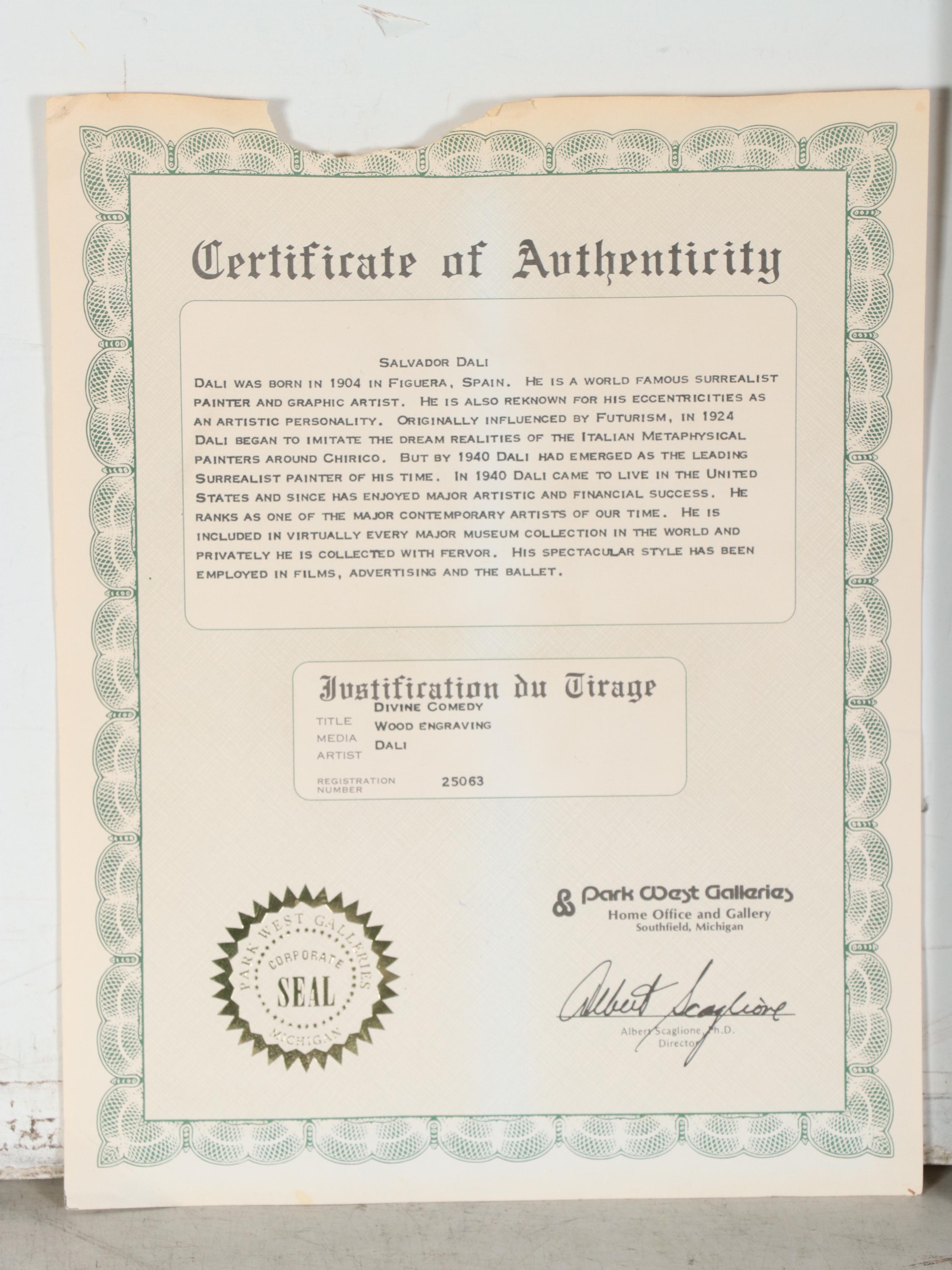 Salvador Dalí Wood Engraving "Les morts par violence"