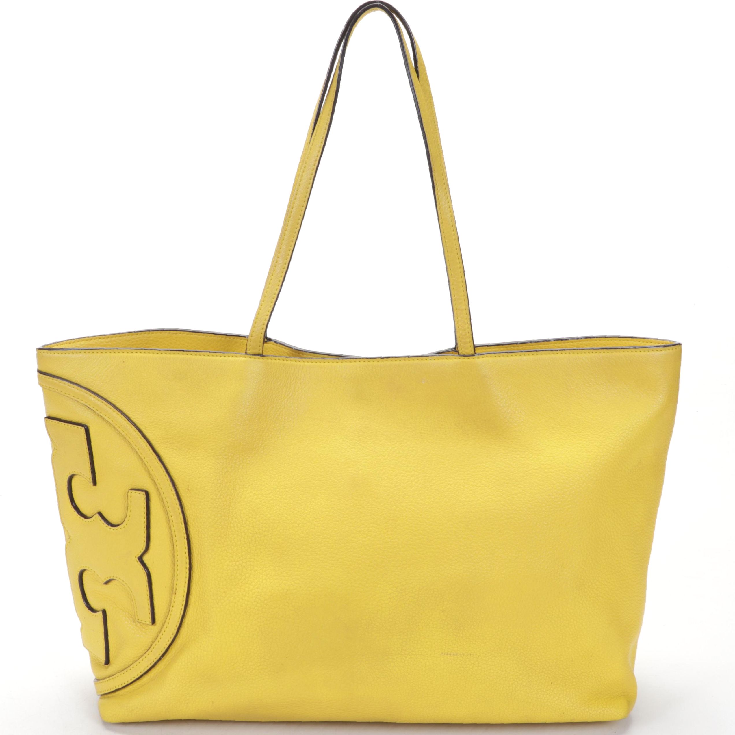 Tory Burch All-T East West Tote Bag in Lemoncello Pebbled Leather