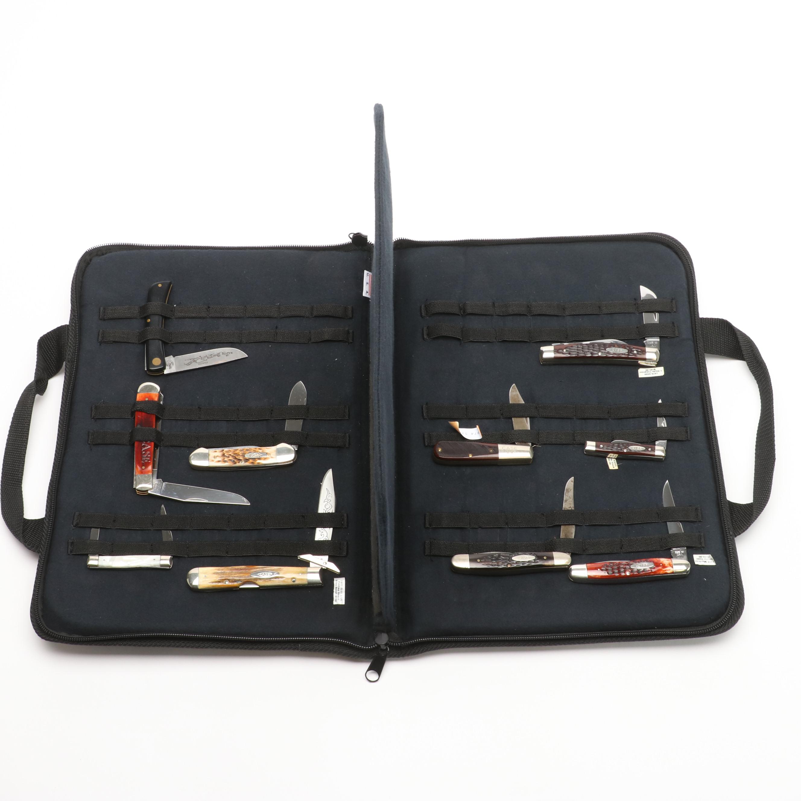 Case Folding Knife Collection with Storage Case, Mid/Late 20th and 21st C
