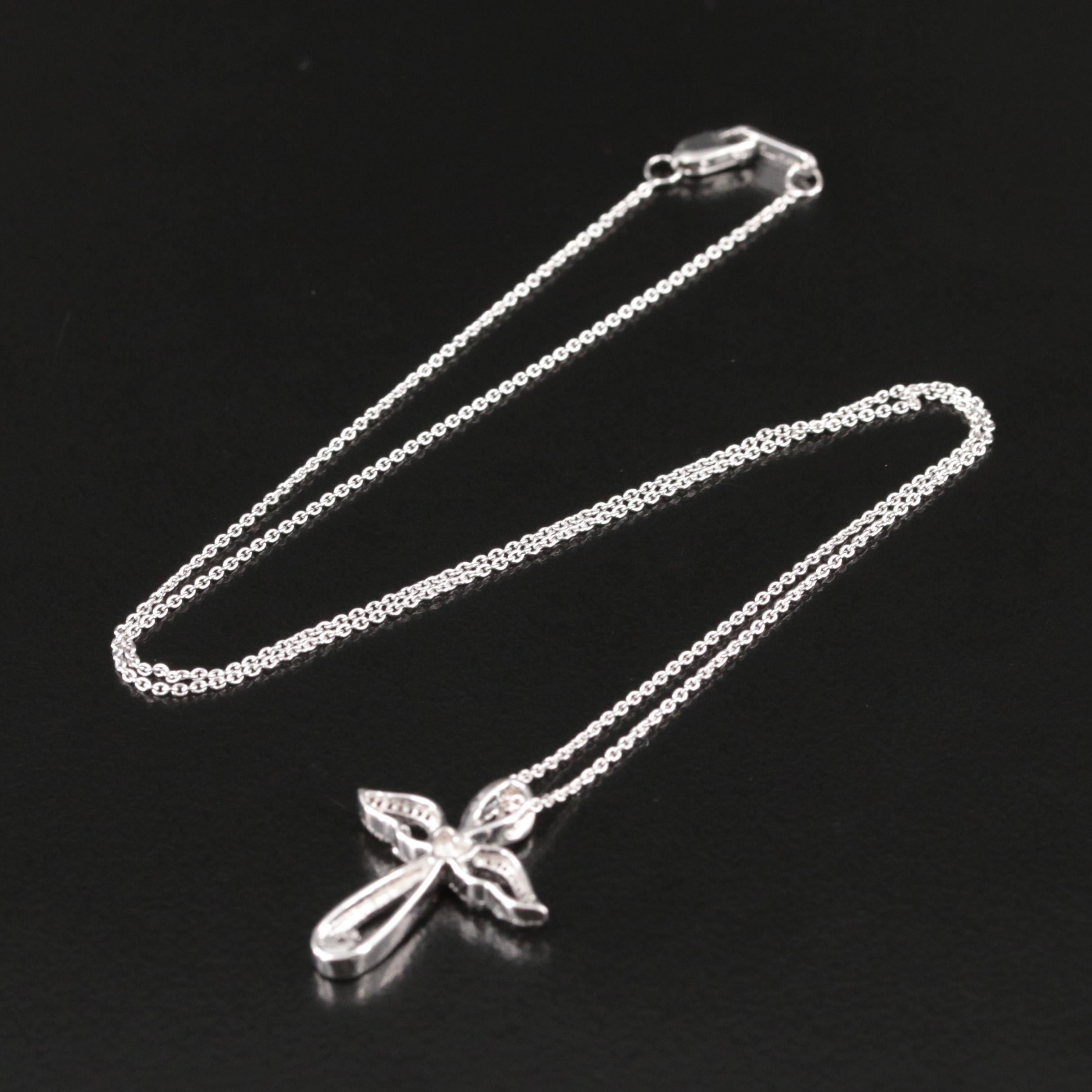 Sterling Diamond Angel Cross Pendant Necklace