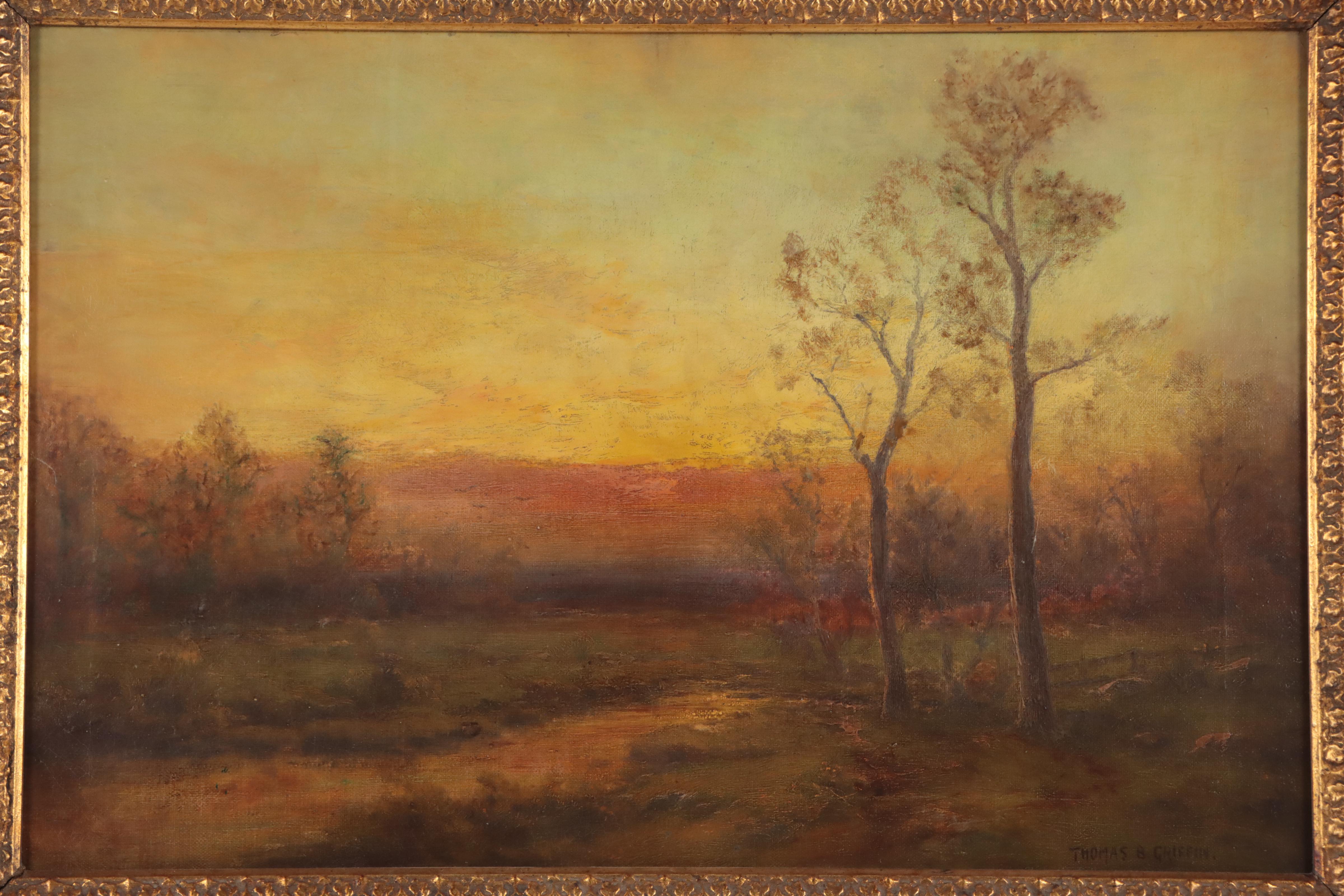 Thomas B. Griffin Tonalist Forest Oil Painting, Late 19th Century