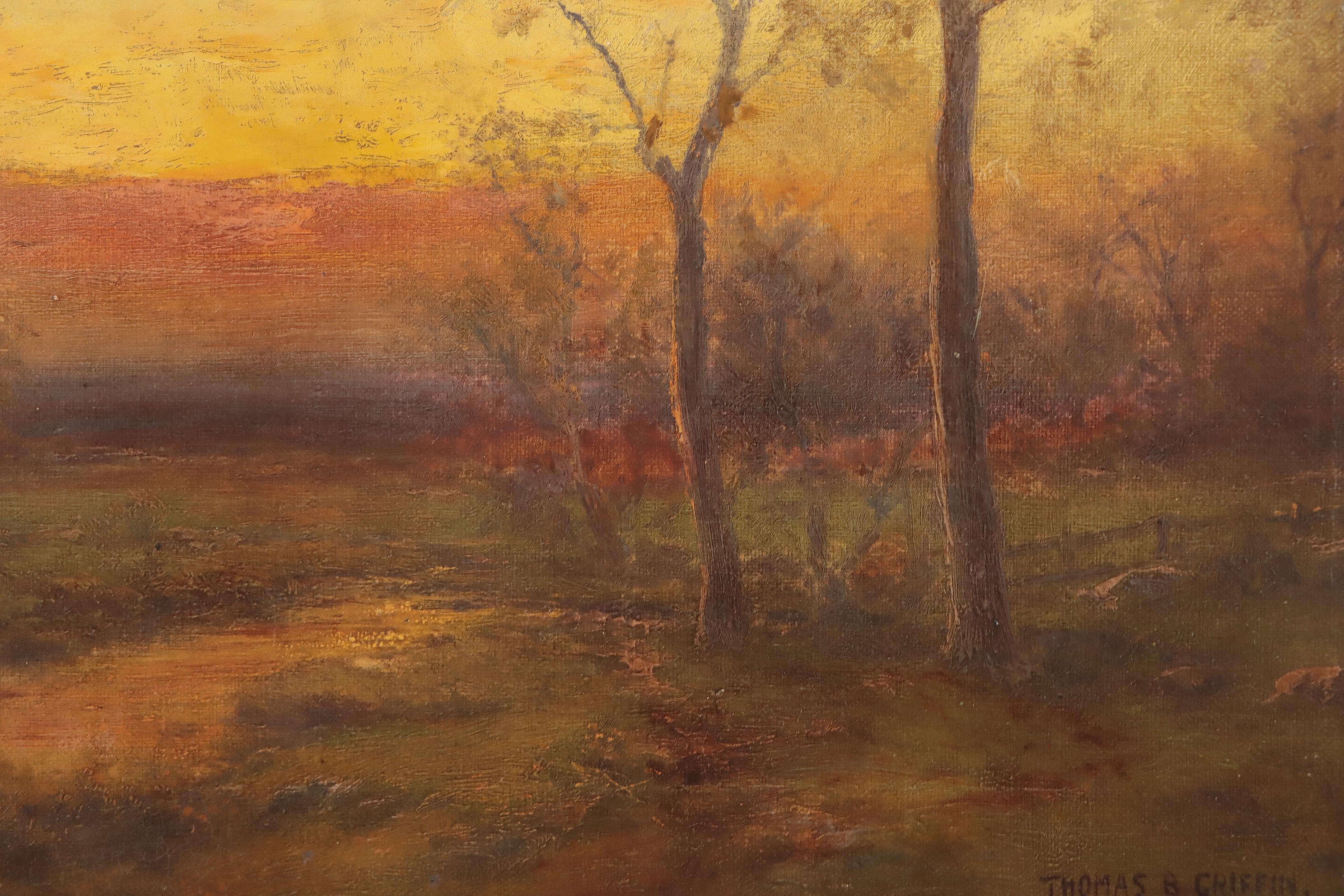 Thomas B. Griffin Tonalist Forest Oil Painting, Late 19th Century