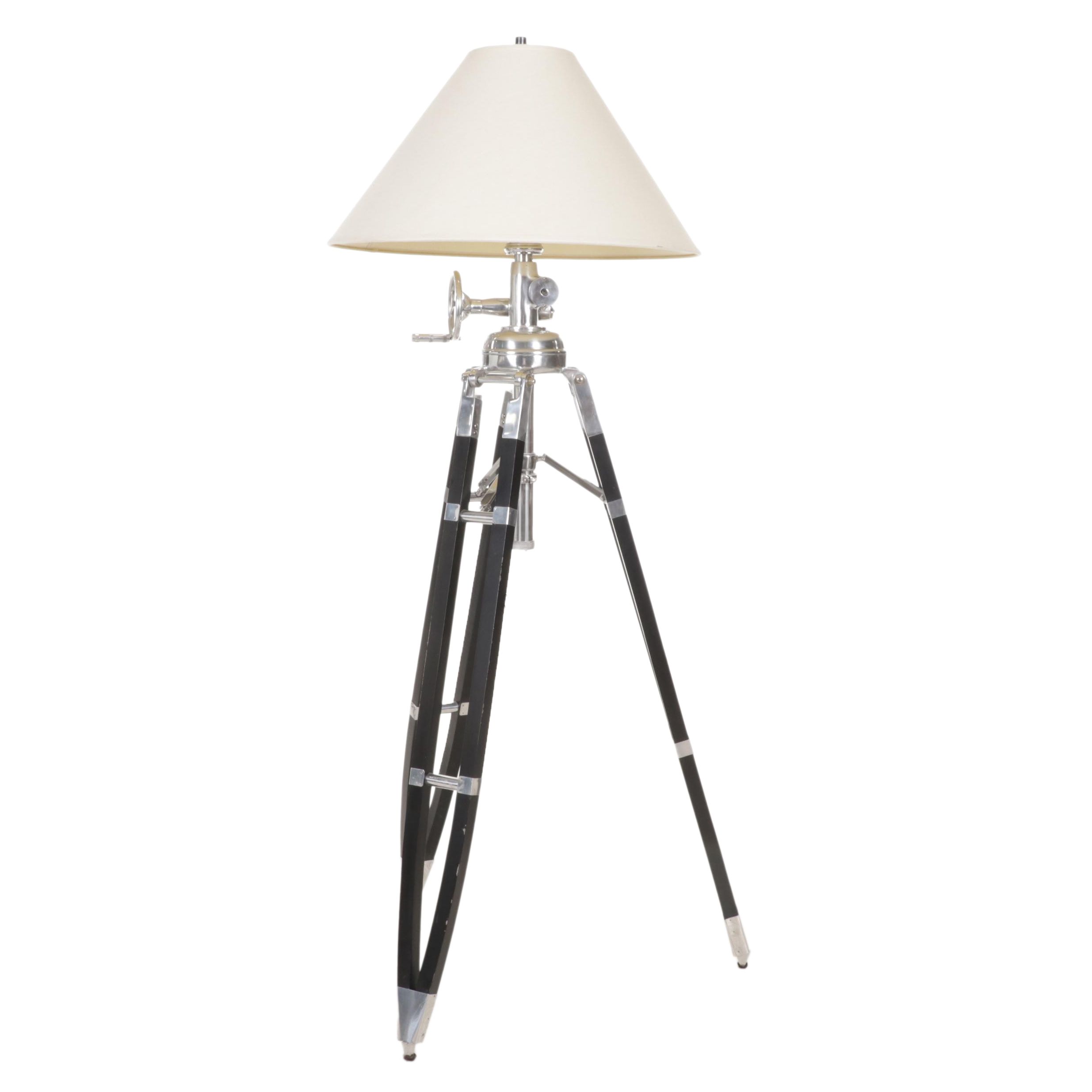 Restoration Hardware "Royal Marine" Ebonized Wood and Aluminum Tripod Floor Lamp