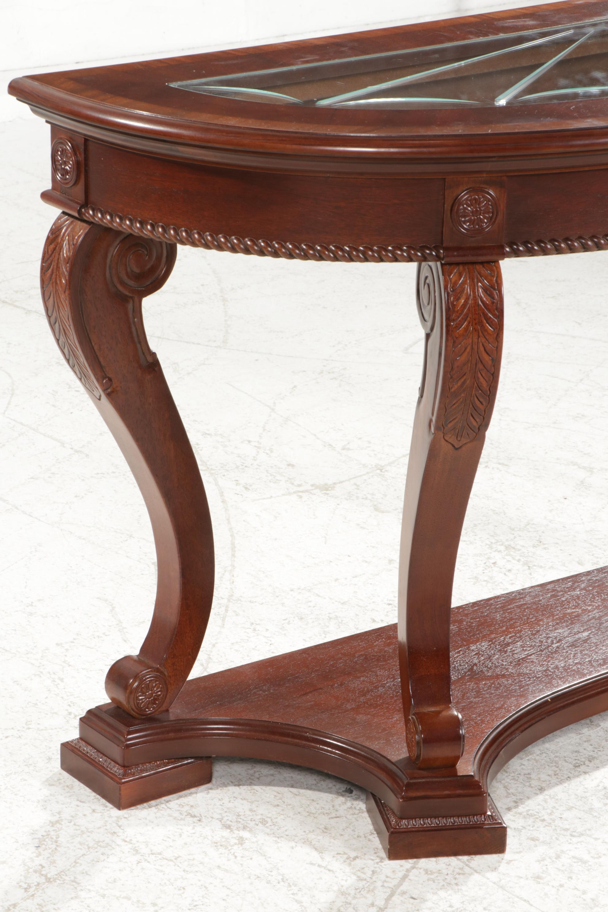 Contemporary Empire Style Demilune Glass Top Hall Table