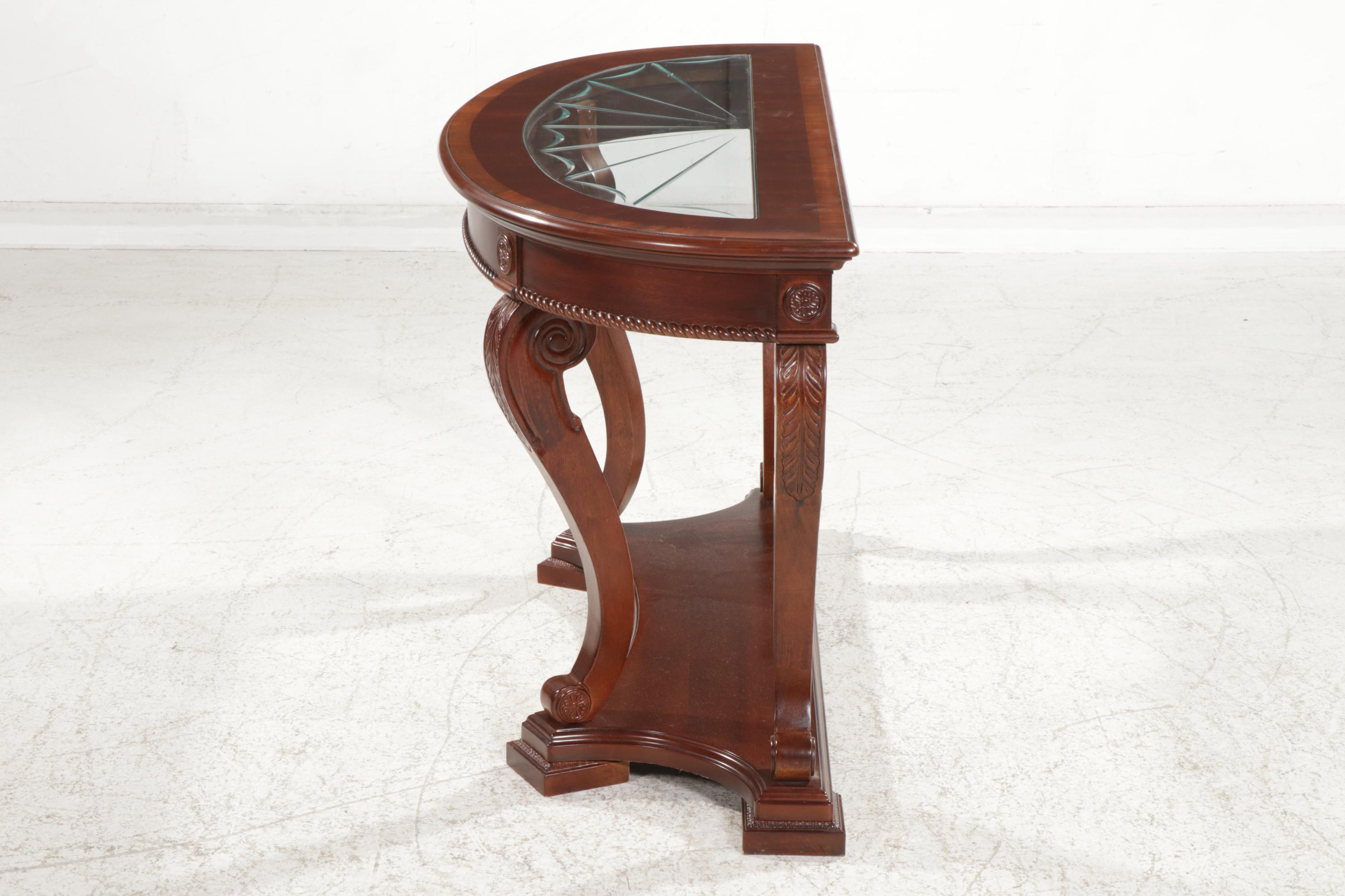 Contemporary Empire Style Demilune Glass Top Hall Table