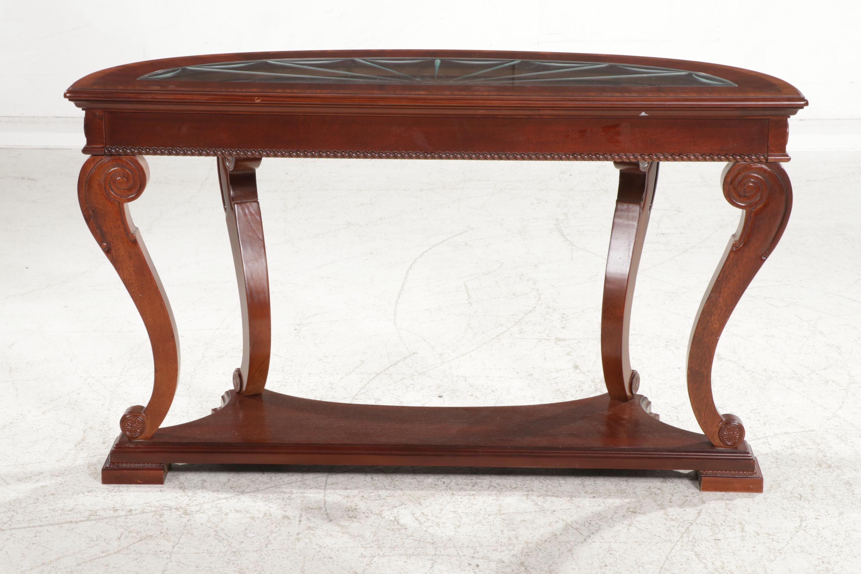 Contemporary Empire Style Demilune Glass Top Hall Table