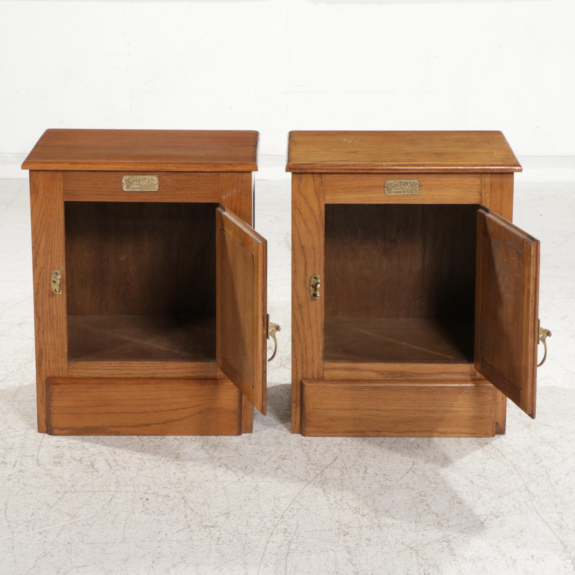 Pair of White Clad Icebox Style Oak End Tables, Late 20th to 21st Century
