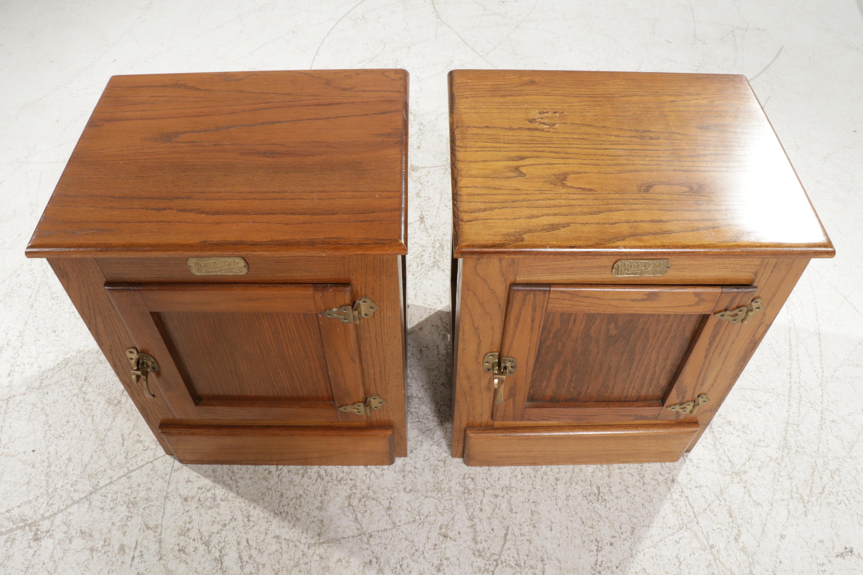 Pair of White Clad Icebox Style Oak End Tables, Late 20th to 21st Century